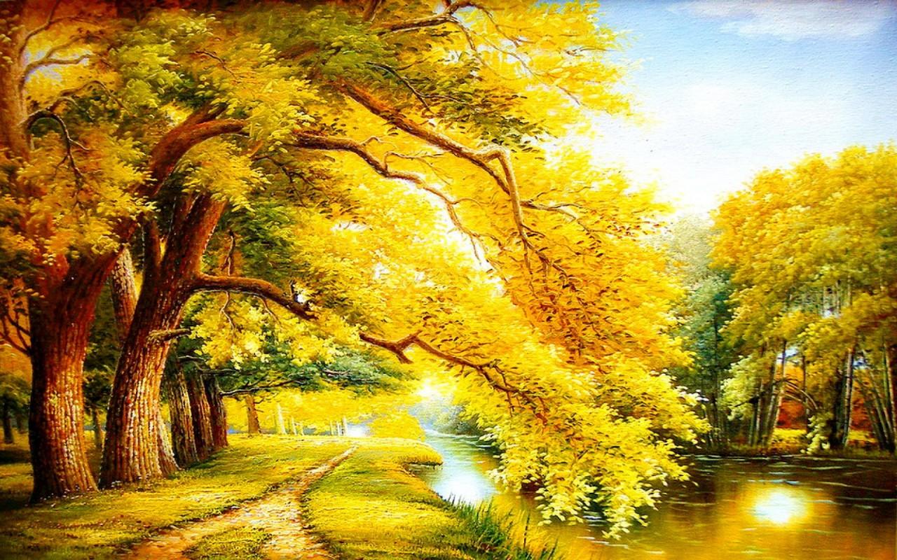 Golden Autumn Trees & River wallpaper. Golden Autumn Trees & River