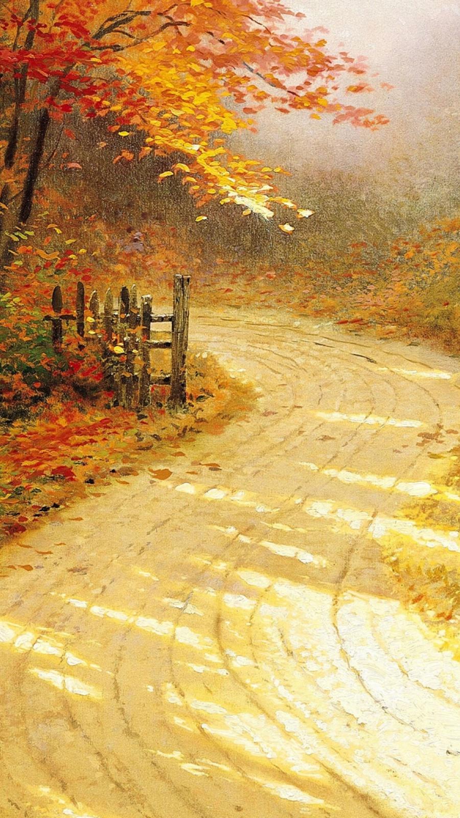 Golden Autumn Road Mobile Wallpaper