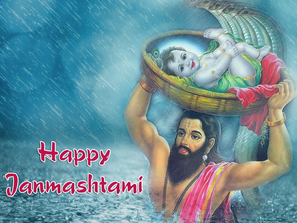 Latest Happy Janmashtami Image HD Greeting Card Wallpapers with Msg