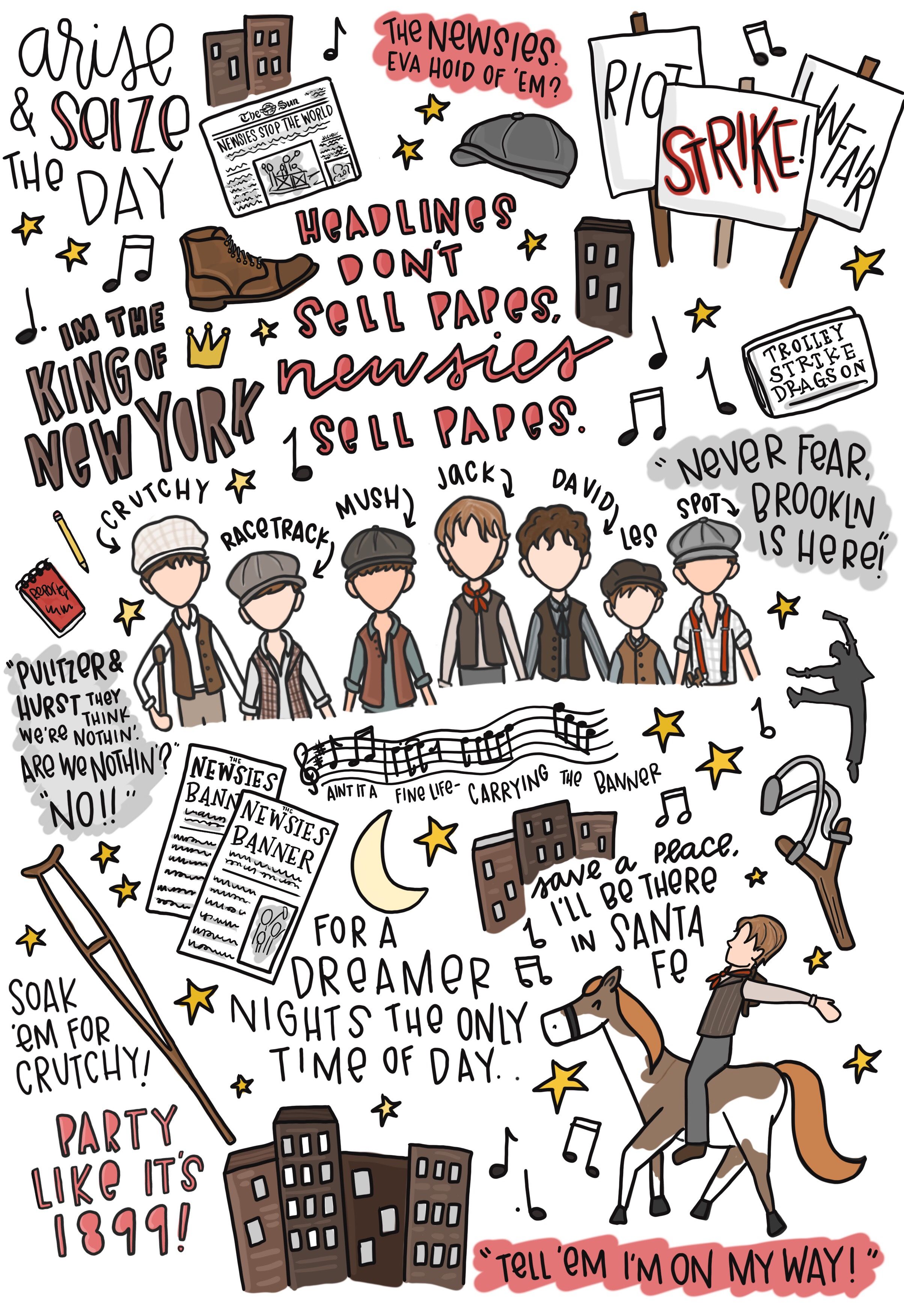 Newsies movie doodles :). Musicals. Broadway theatre