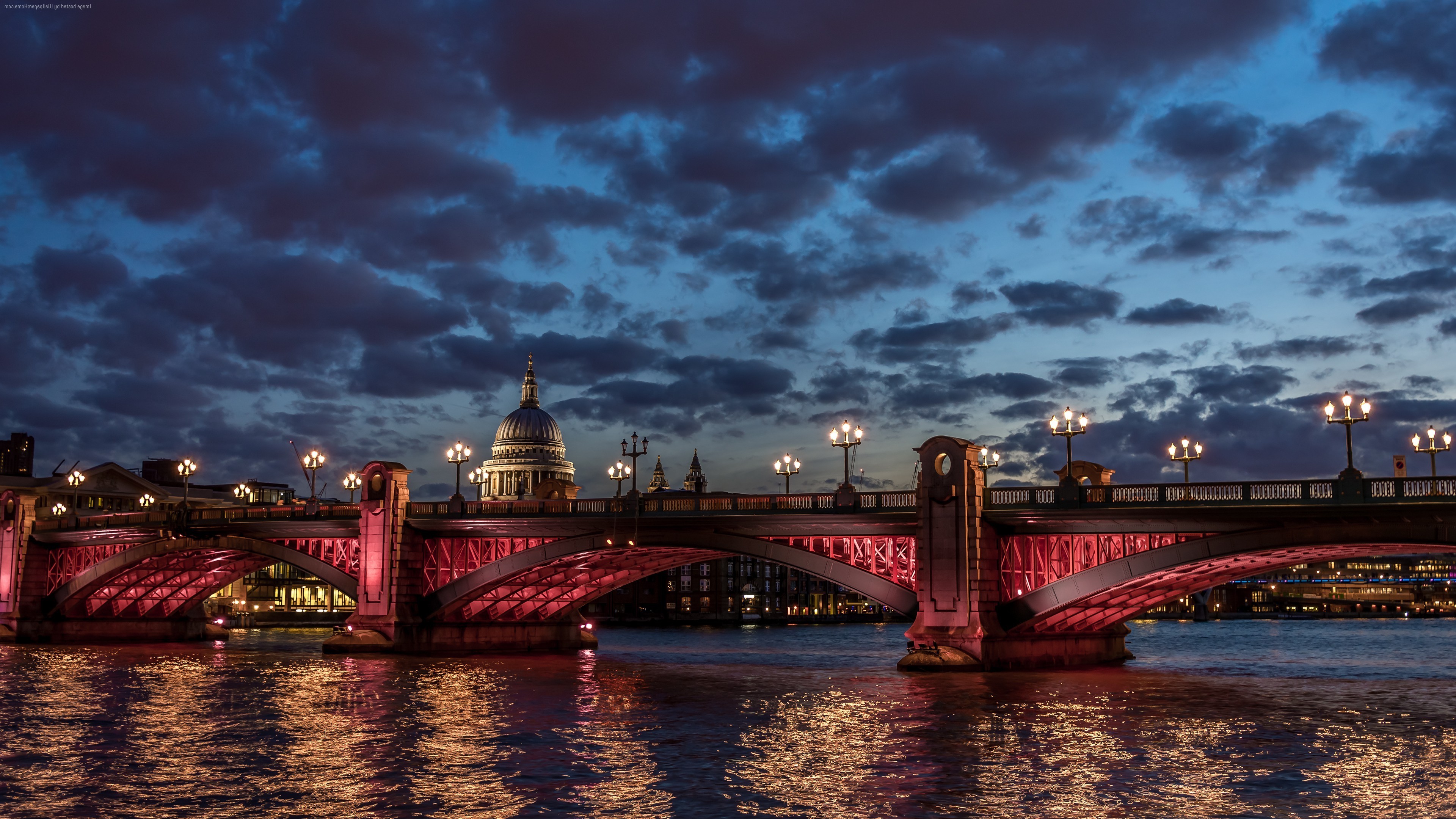 3840x2160 london city landscape night cathedral river thames