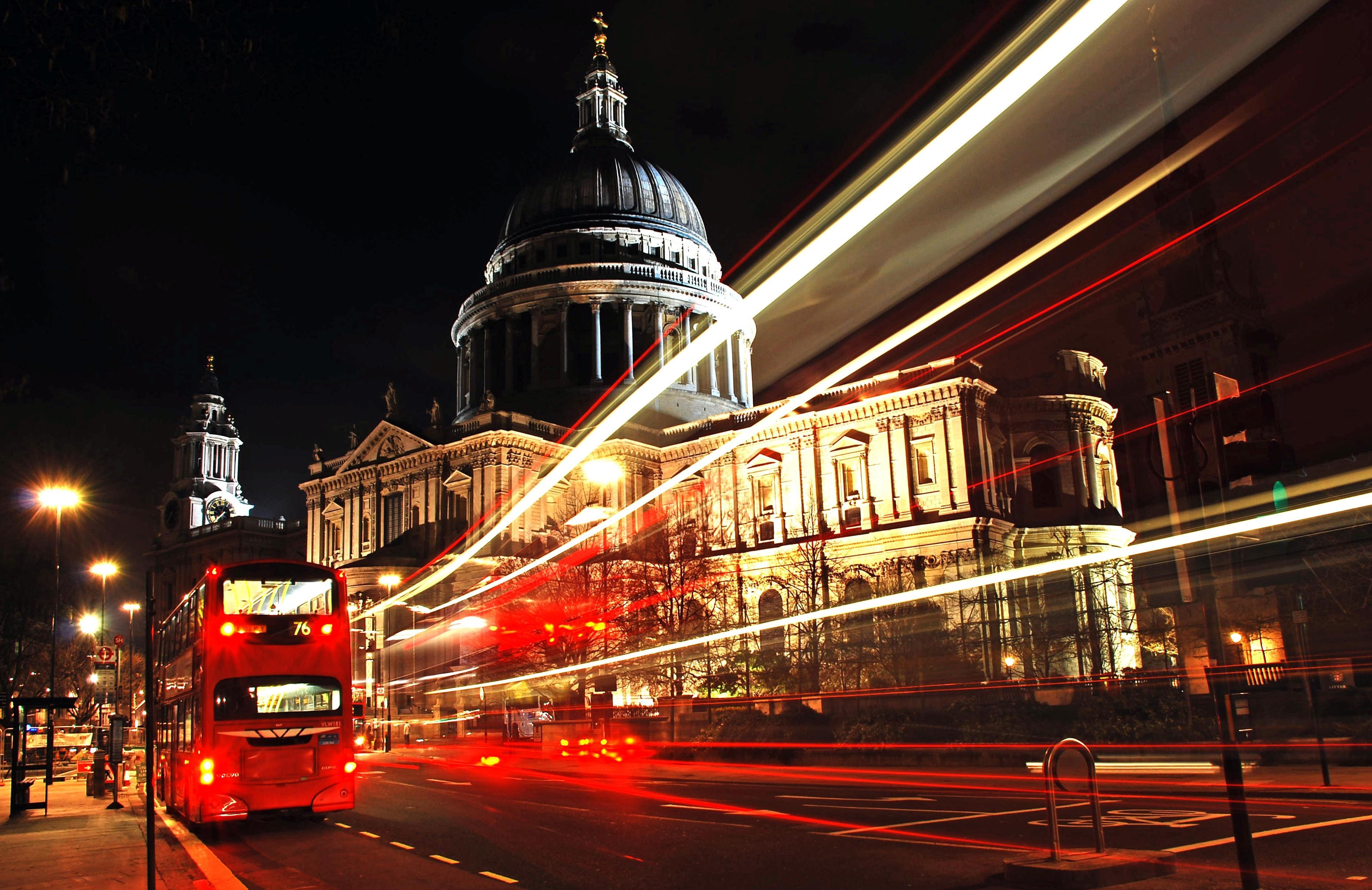 Download wallpaper 3700x2400 london, city, bus, night HD background