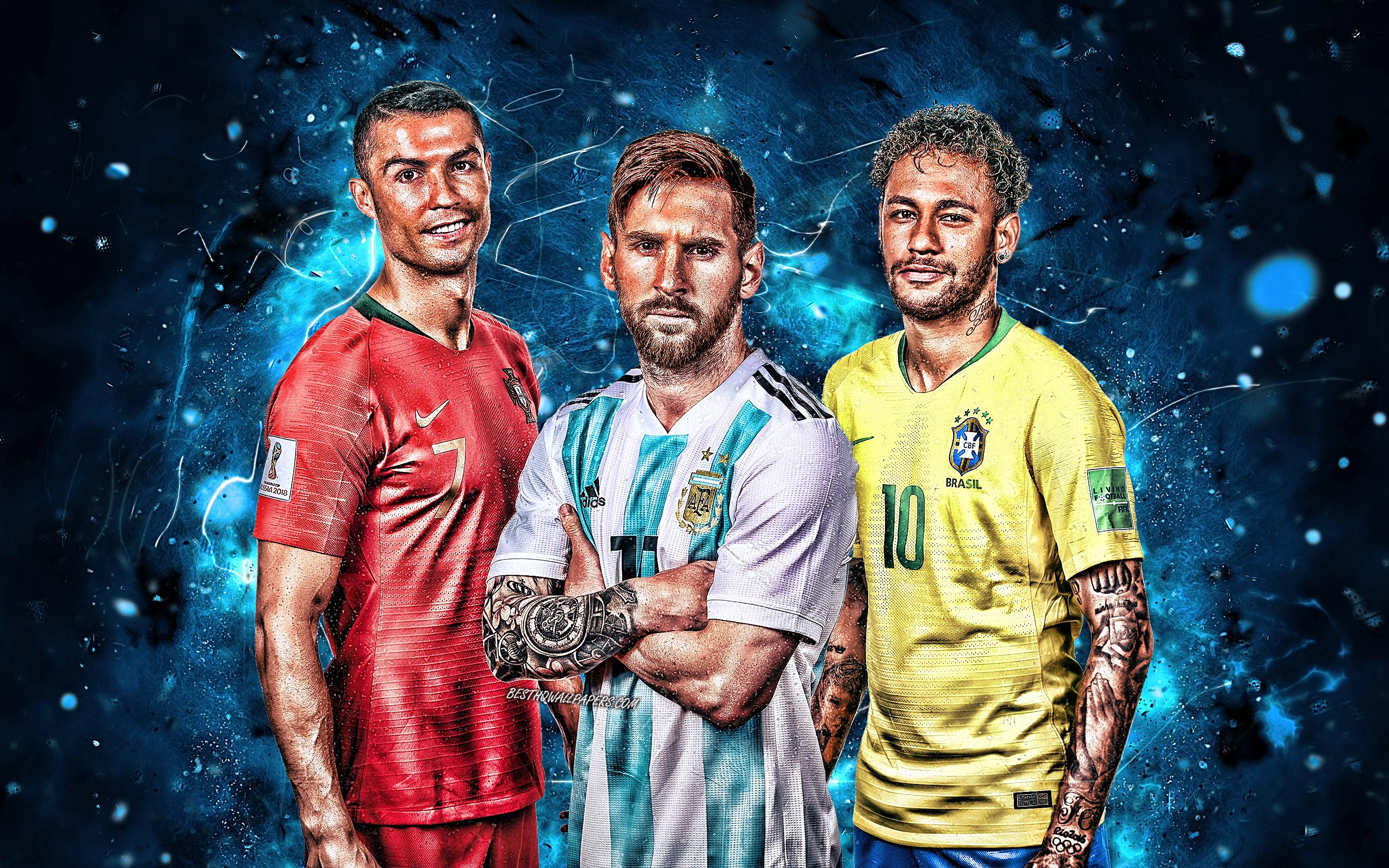 Download wallpaper Football stars, Neymar, Lionel Messi, Cristiano