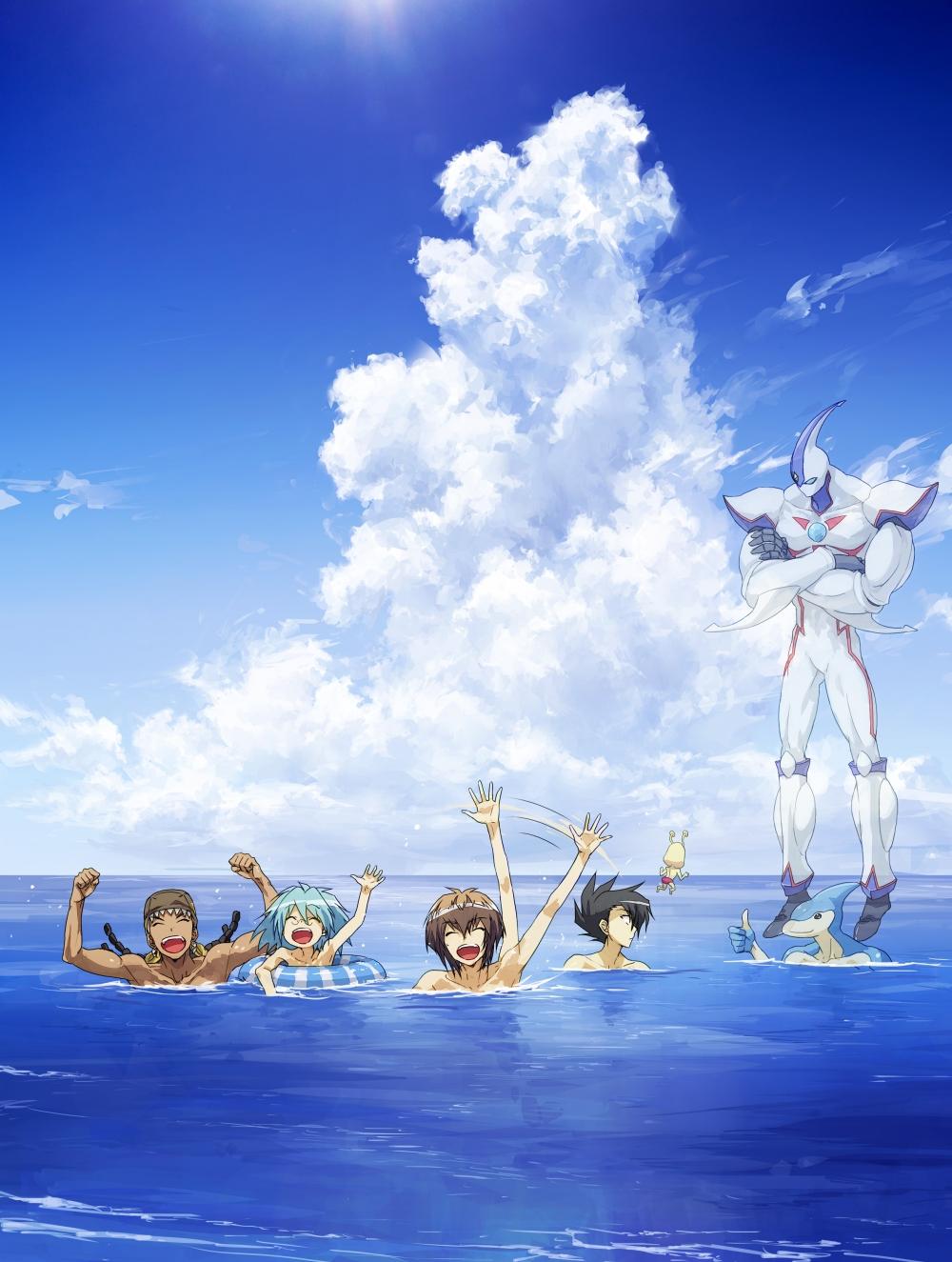 Wallpaper Yu Gi Oh Gx, Sho Marufuji, Jun Manjoume, Neos, Sea, Clouds