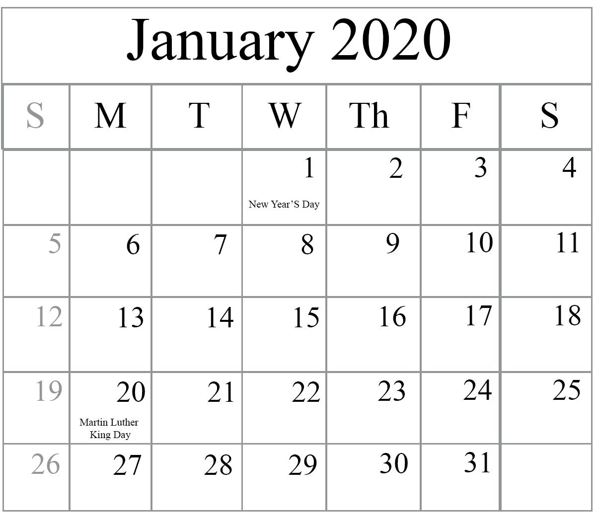 Free January 2020 Calendar Wallpapers