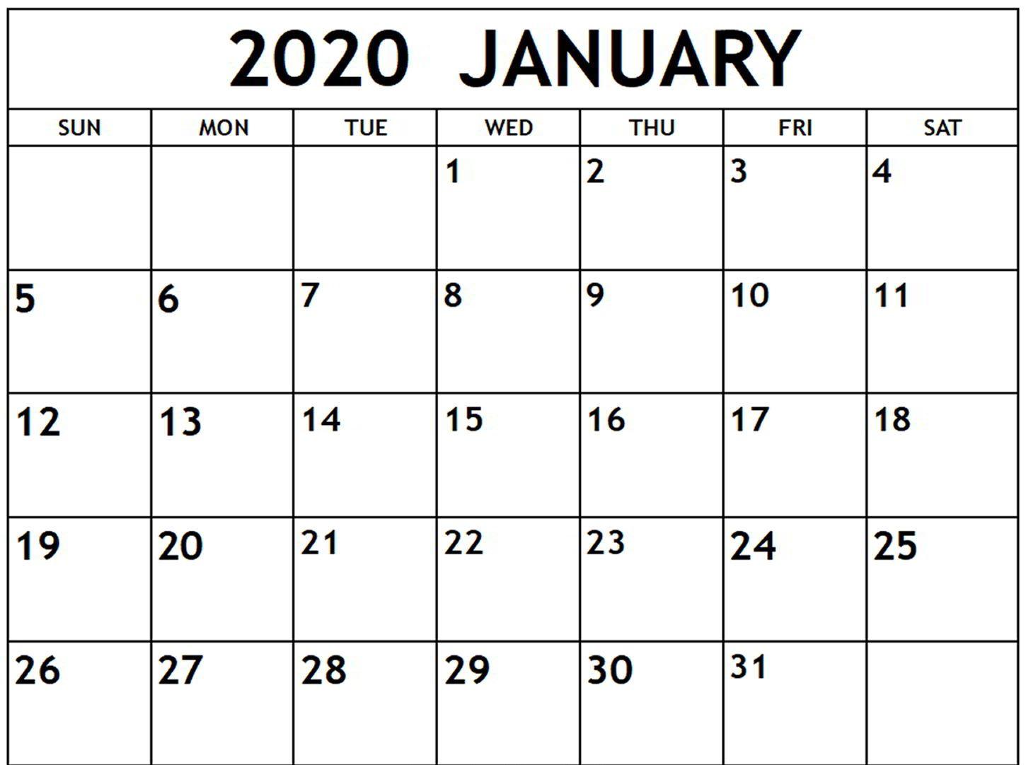 Free January Calendar 2020 Printable Template Blank In PDF Word Excel
