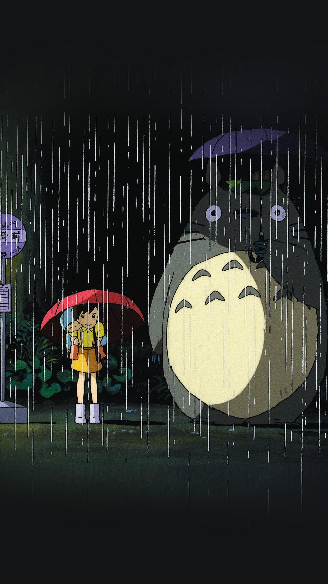 iPhone7papers neighbor totoro art illust rain anime