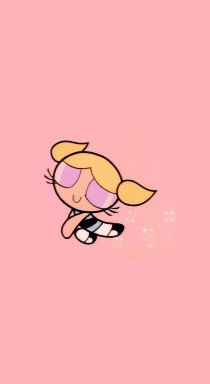 It's a cute photo of Bubbles from PowerPuff Girls in an aesthetic