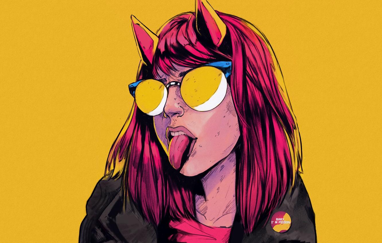 Wallpaper Girl, Language, Glasses, Style, Face, Girl, Horns, Art