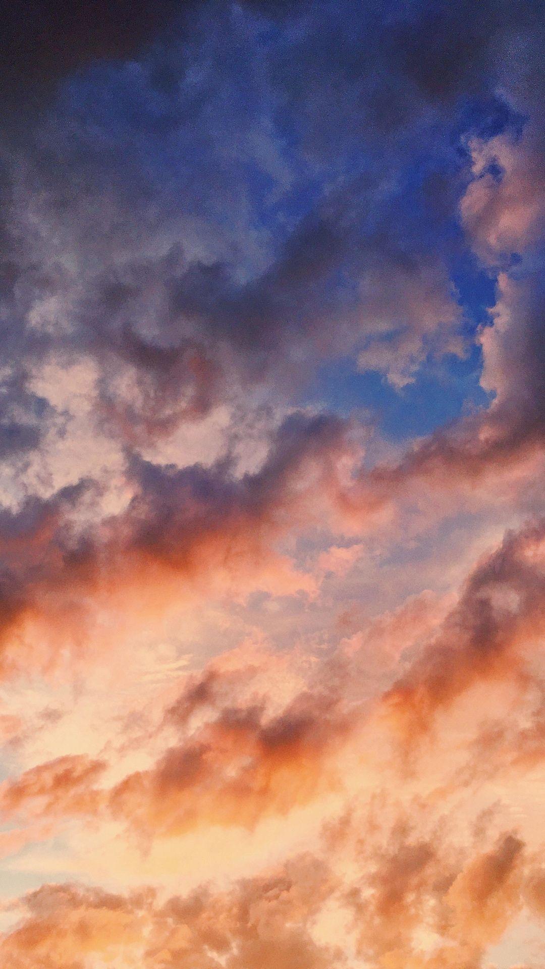 Orange sky, clouds, sunset, nature, 1080x1920 wallpaper. Orange