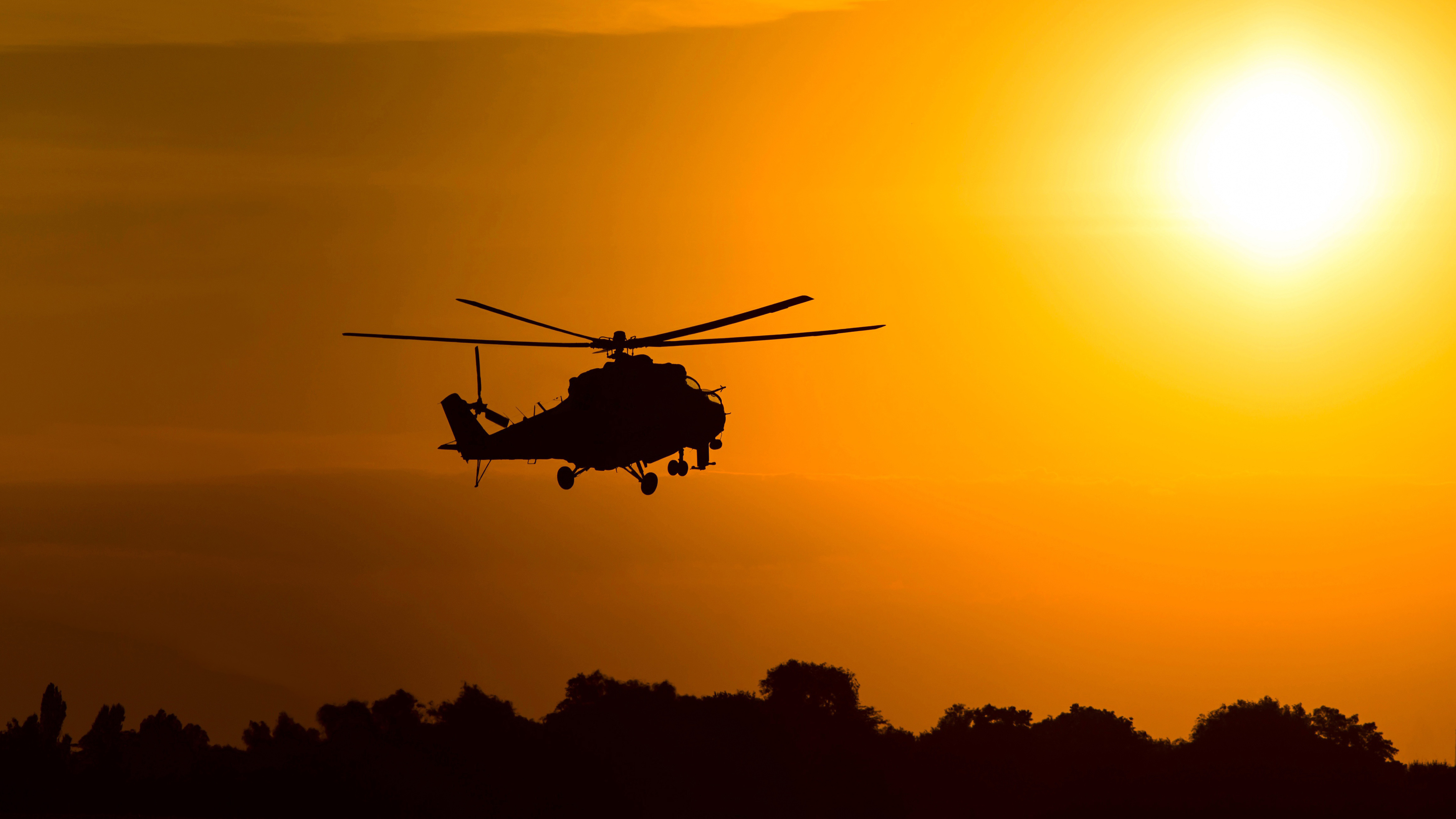 Mil Mi 2 Attack helicopter Silhouette 4K Wallpaper. HD Wallpaper