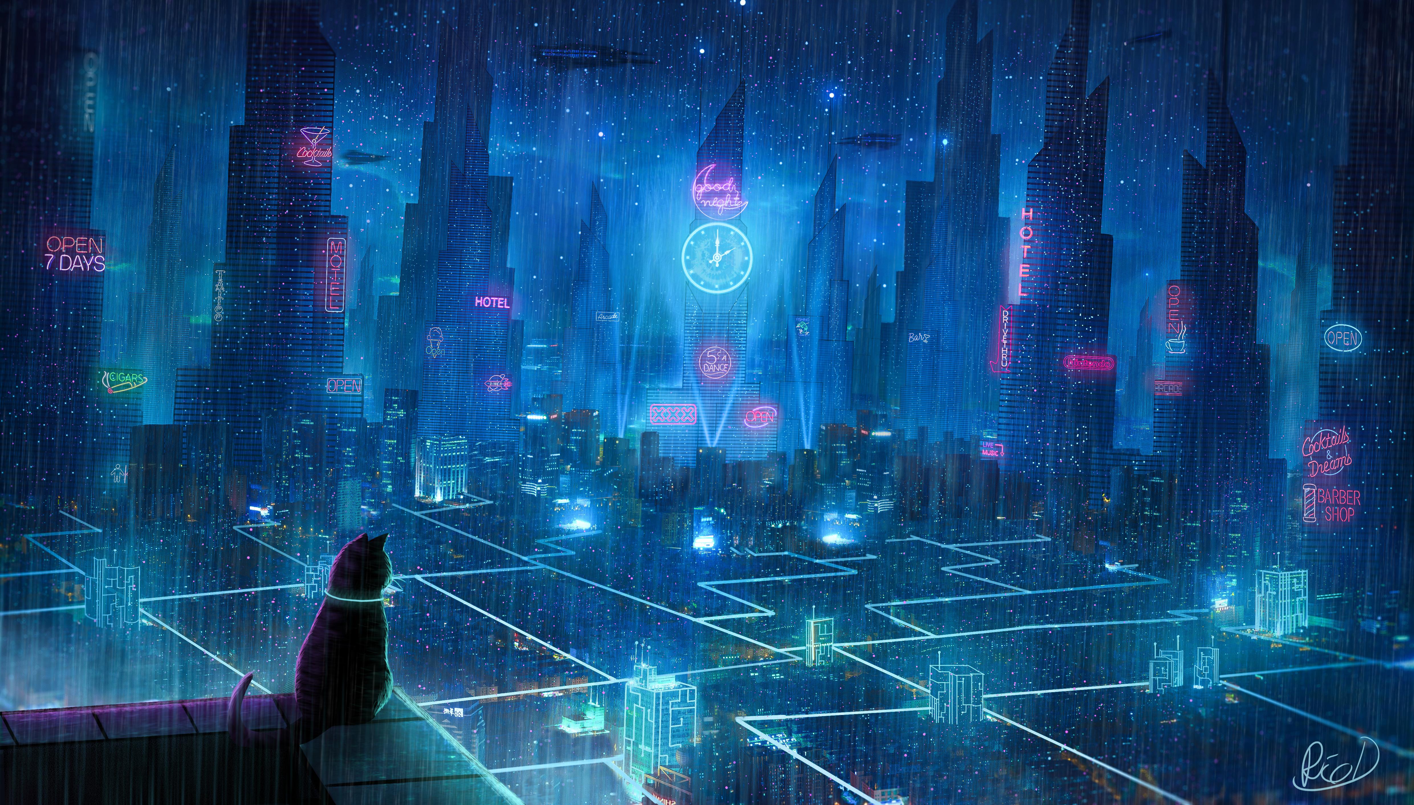 Cyberpunk City Anime Desktop Background 12 Pack Digital - Etsy