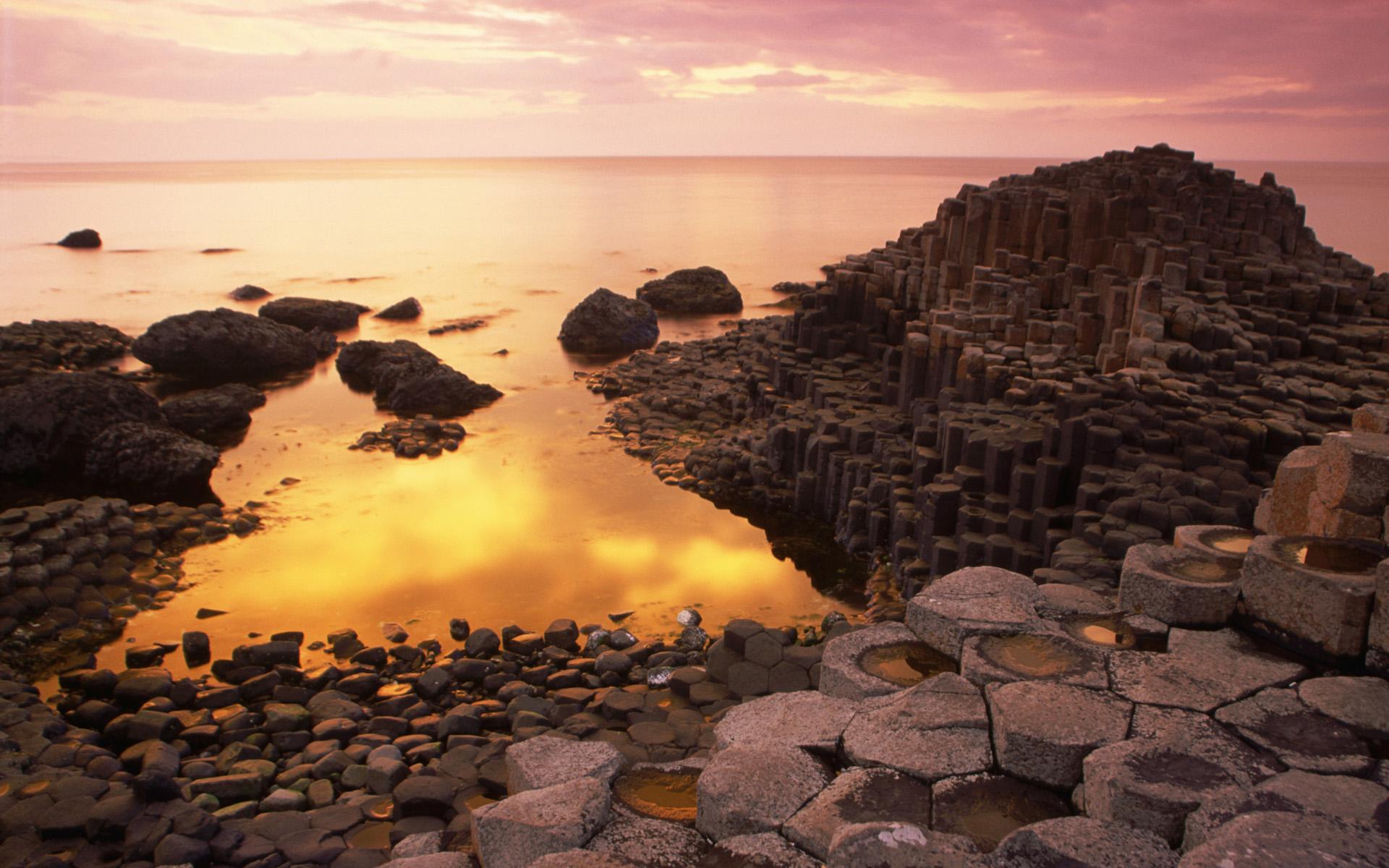 Basalt Columns of Giant's Causeway at Sunset, County Antrim