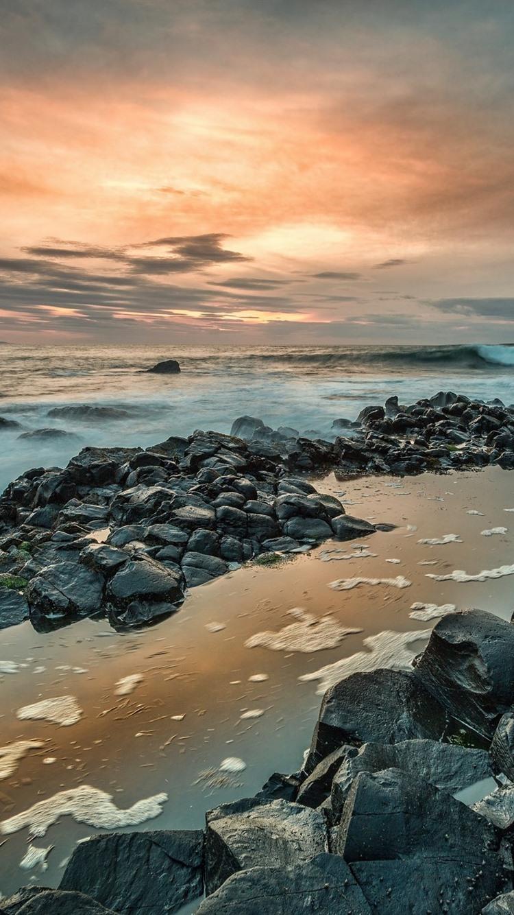 Northern Ireland, Giant's Causeway, rocks, sea, sunset 750x1334