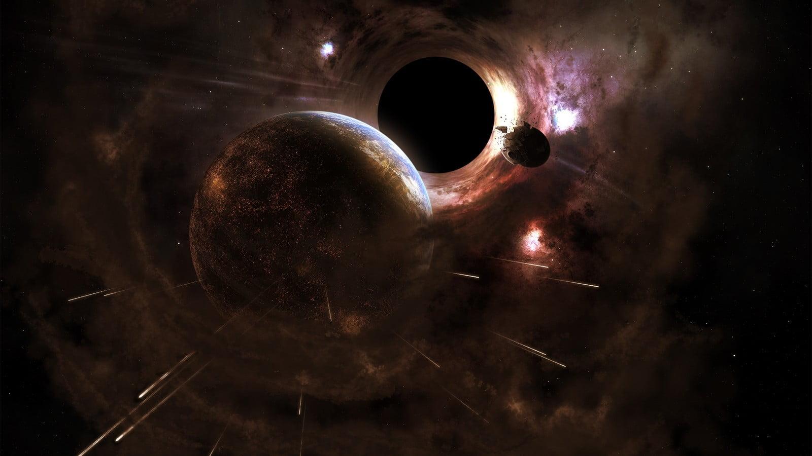 Several planets graphic wallpaper, space, planet, black holes