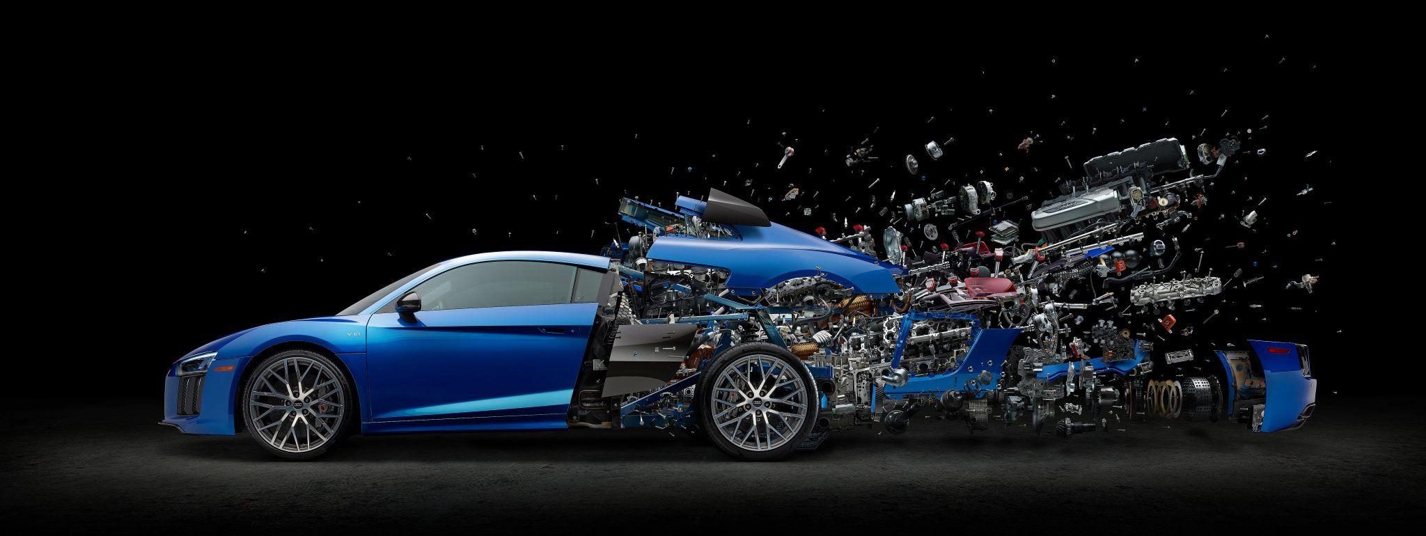 Artist disassembled the rear end of an Audi R8 V10 for this cool