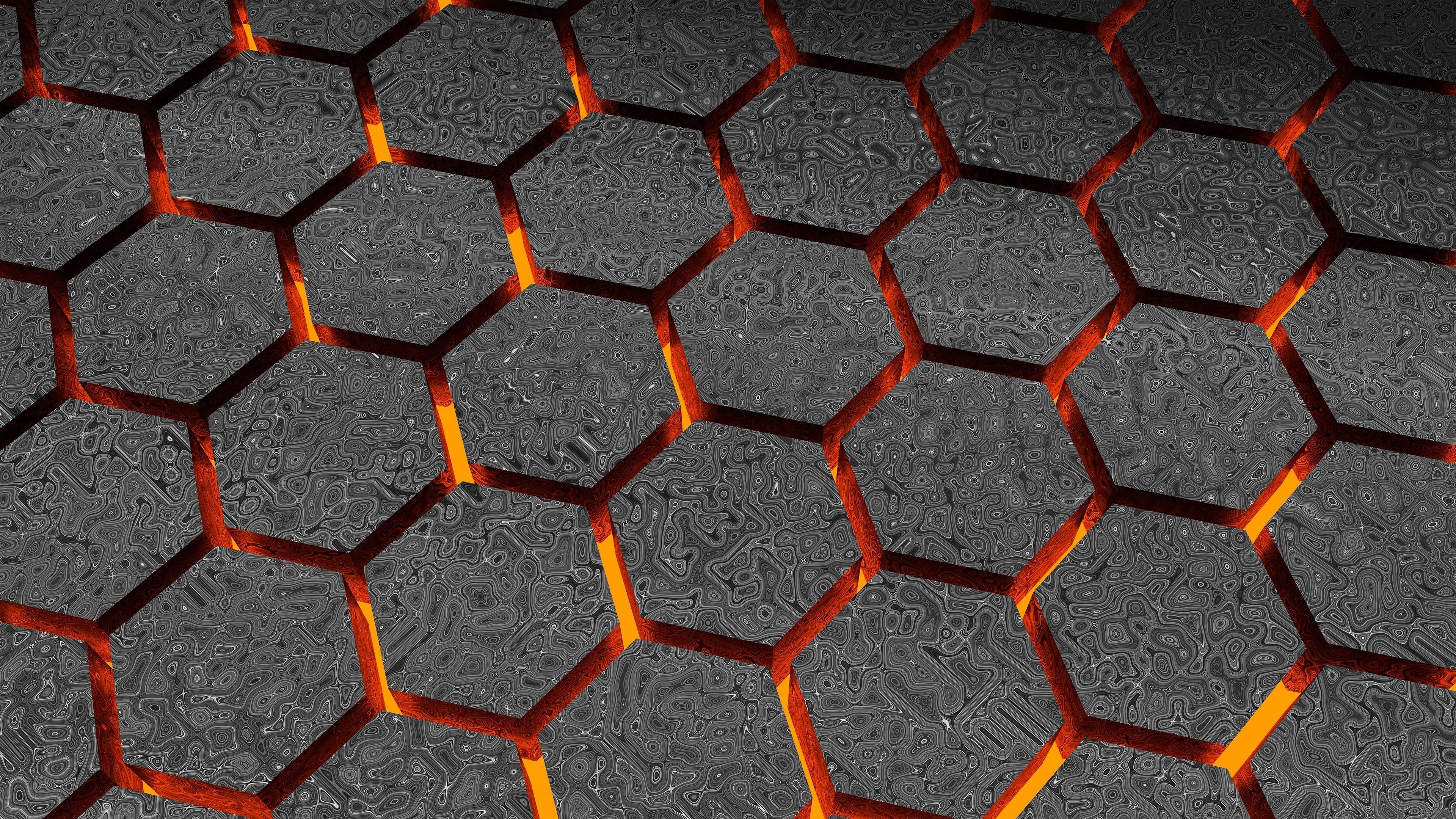 Download 3840x2160 Wallpaper Pattern, Abstract, Glowing Hexagons, 4k