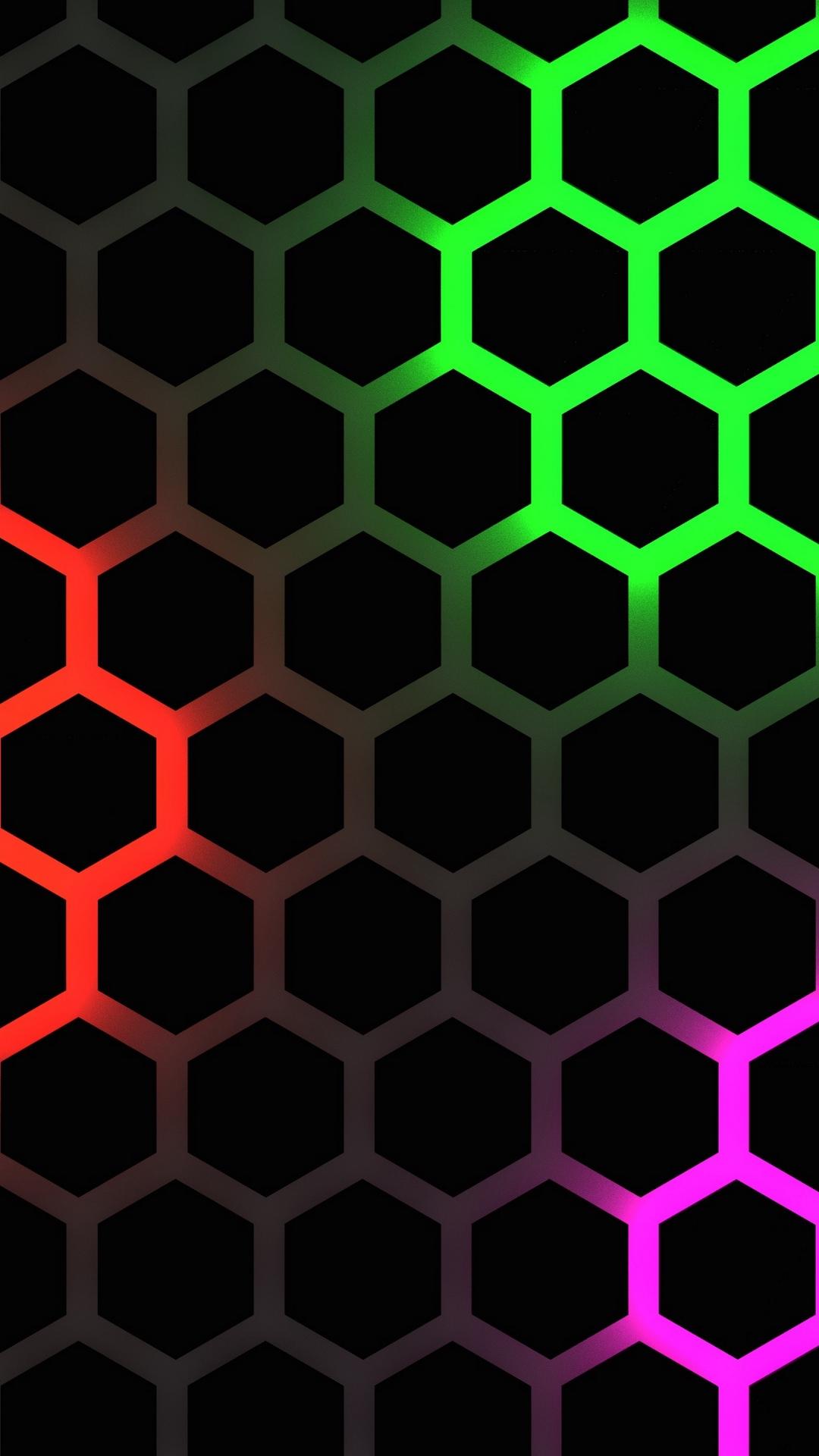 Download wallpaper 1080x1920 hexagons, glow, backlight, background