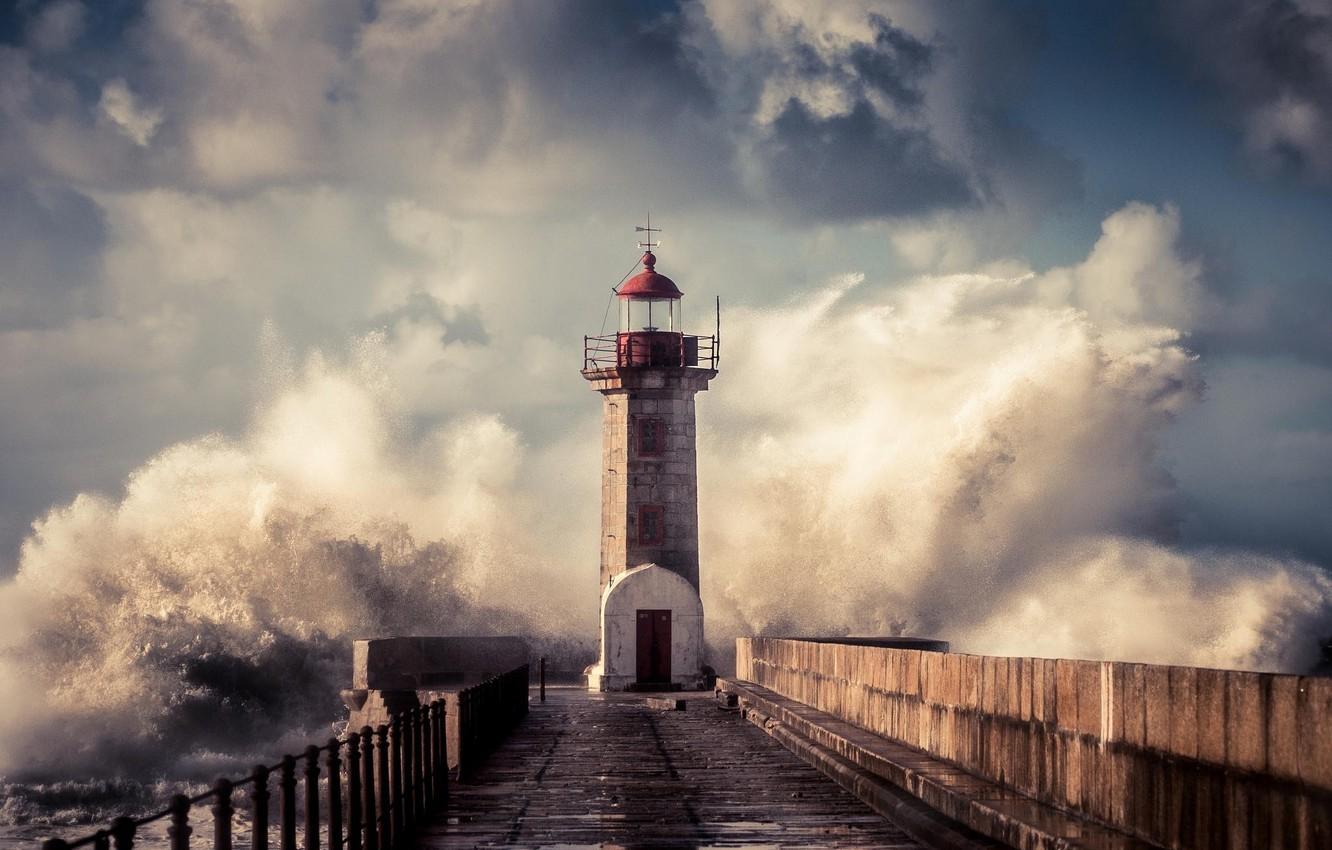 Wallpaper wave, squirt, storm, lighthouse image for desktop