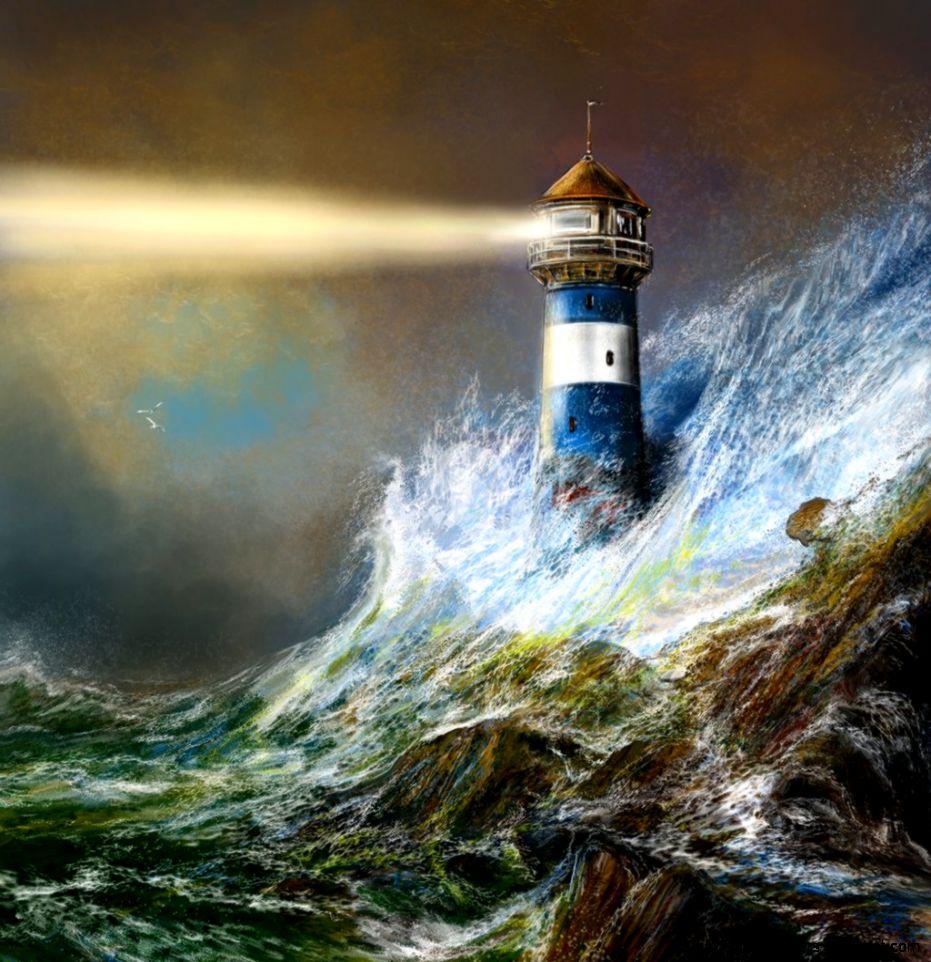 Lighthouse Storm Painting