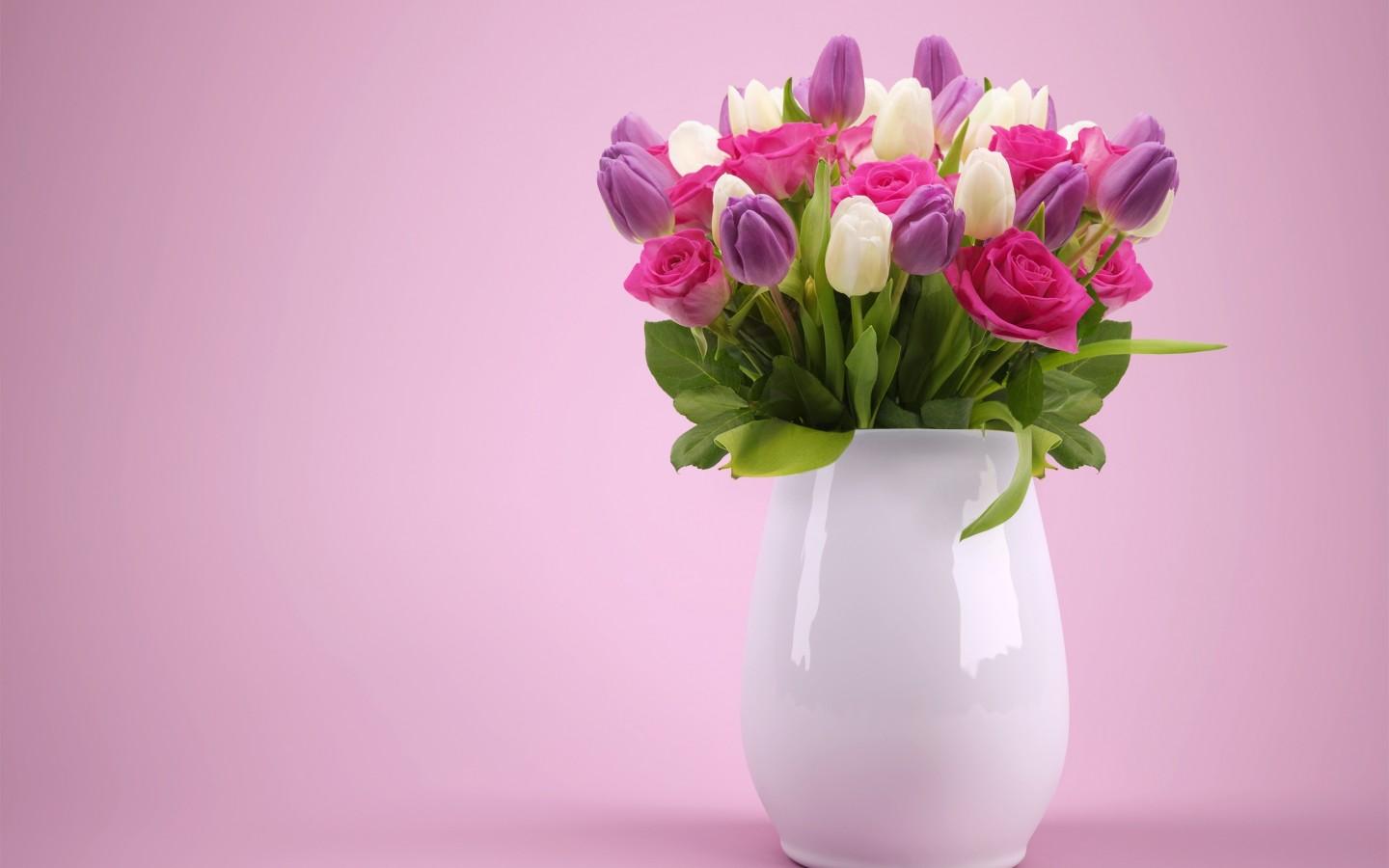 Wallpaper Flower bouquet, Roses, Colorful, Flower vase, Pink, HD