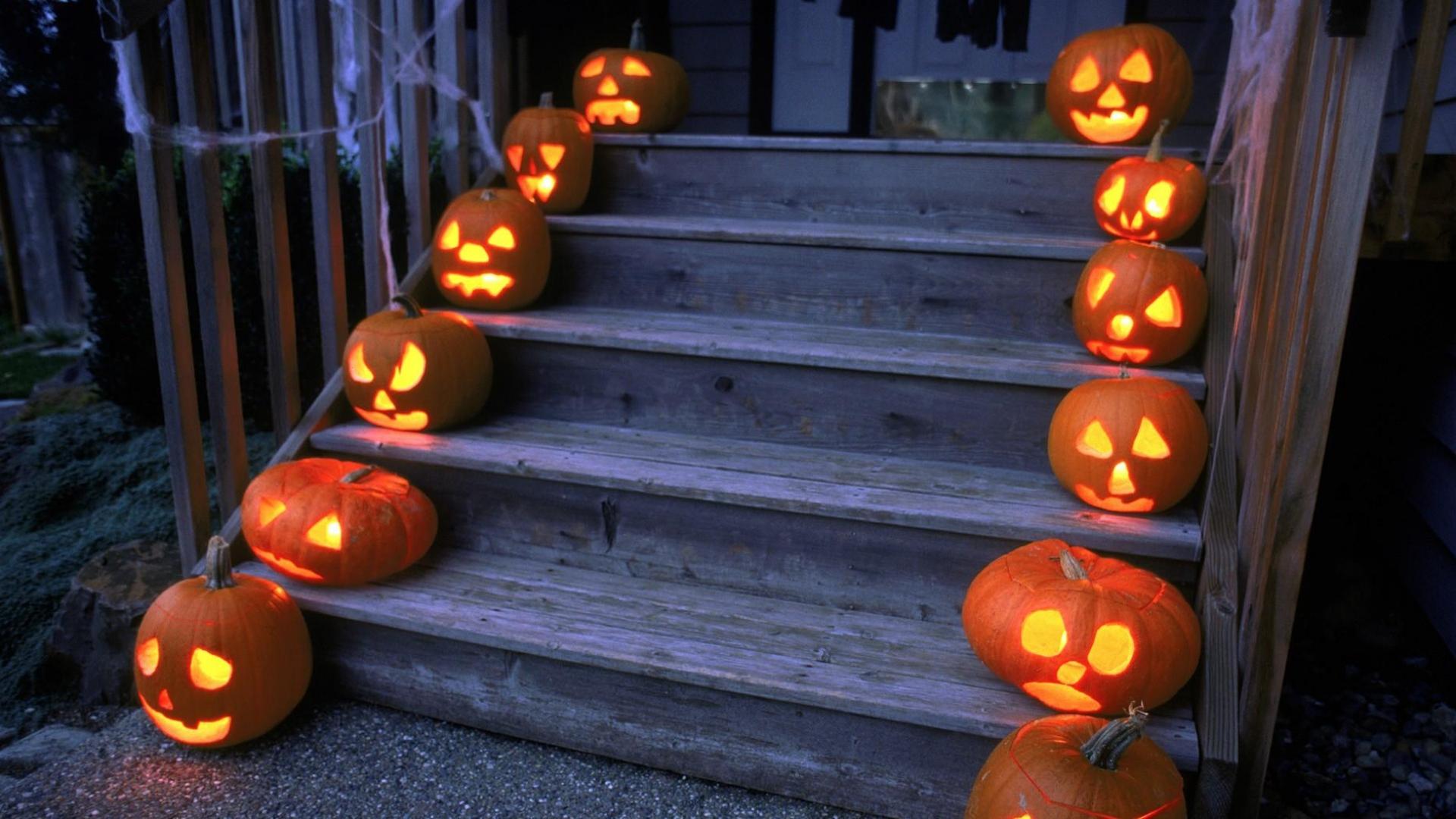 Download 1920x1080 HD Wallpaper Halloween Stair Jack O' Lantern