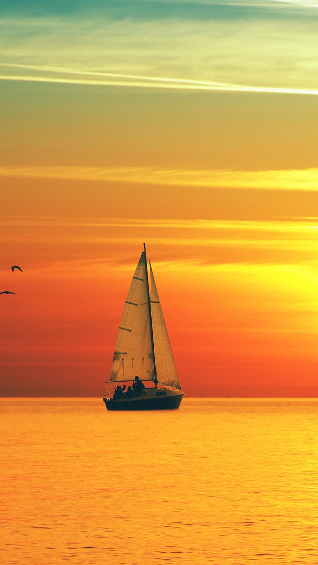 Golden Sunset Ocean Sail iPhone 8 Wallpaper Free Download