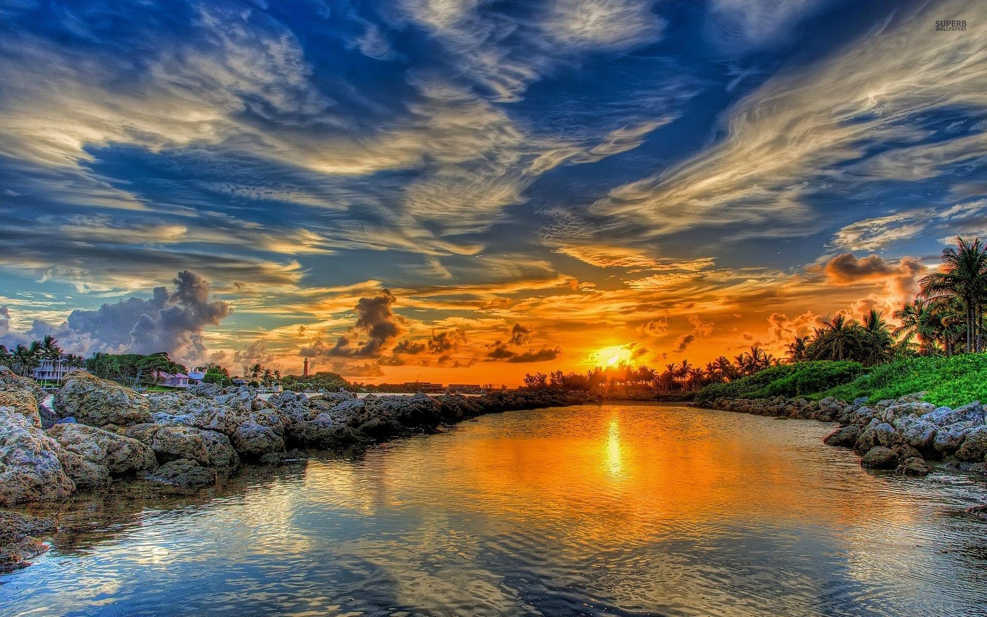 Breathtaking Golden Sunset Merging With The Lake HD wallpaper