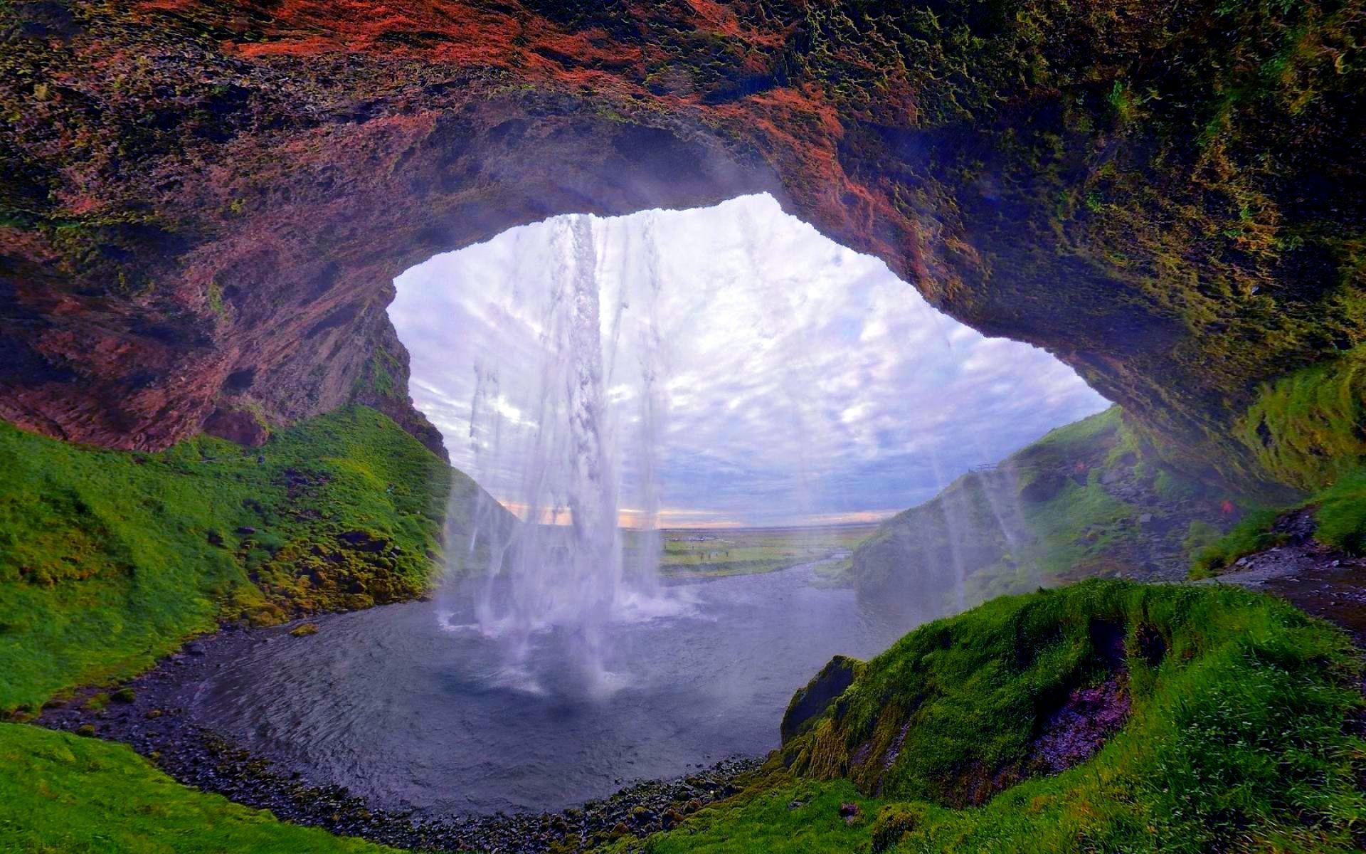Underwater Waterfall Iceland. HD Cave Waterfalls Wallpaper