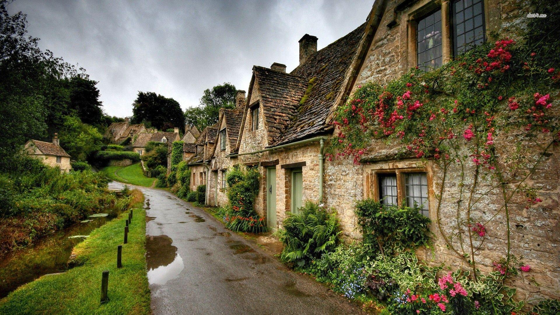 Beautiful Village Street after the Rain Wallpaper