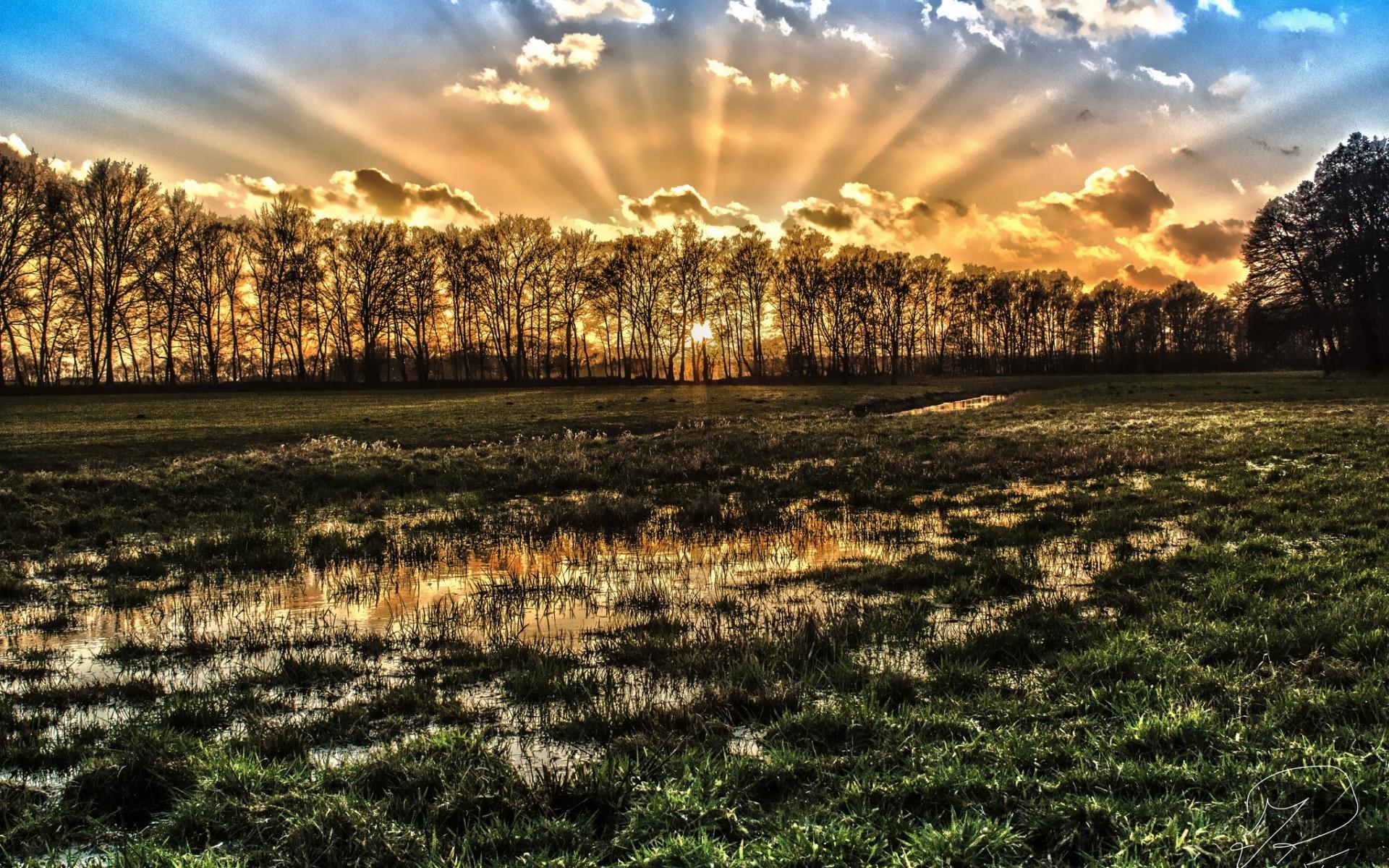 Sky: Spectacular Sunrise Wetlands Earth Sunbeam Clouds Sunbeams