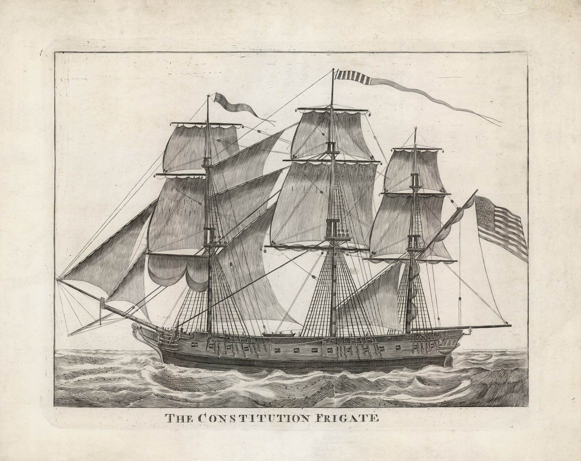 The first printed view of the USS Constitution? & Antique Maps