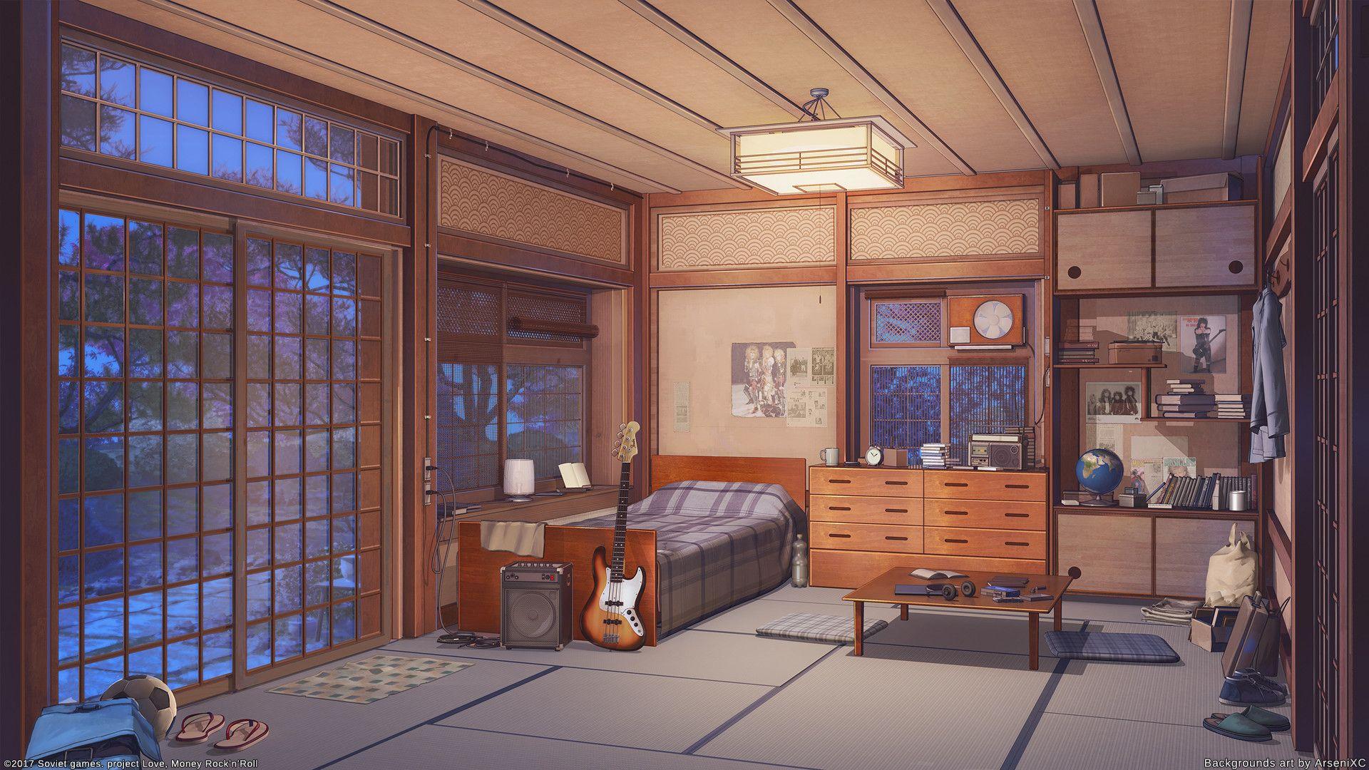 Old house night set, Arseniy Chebynkin. Anime scenery wallpaper, Anime scenery, House