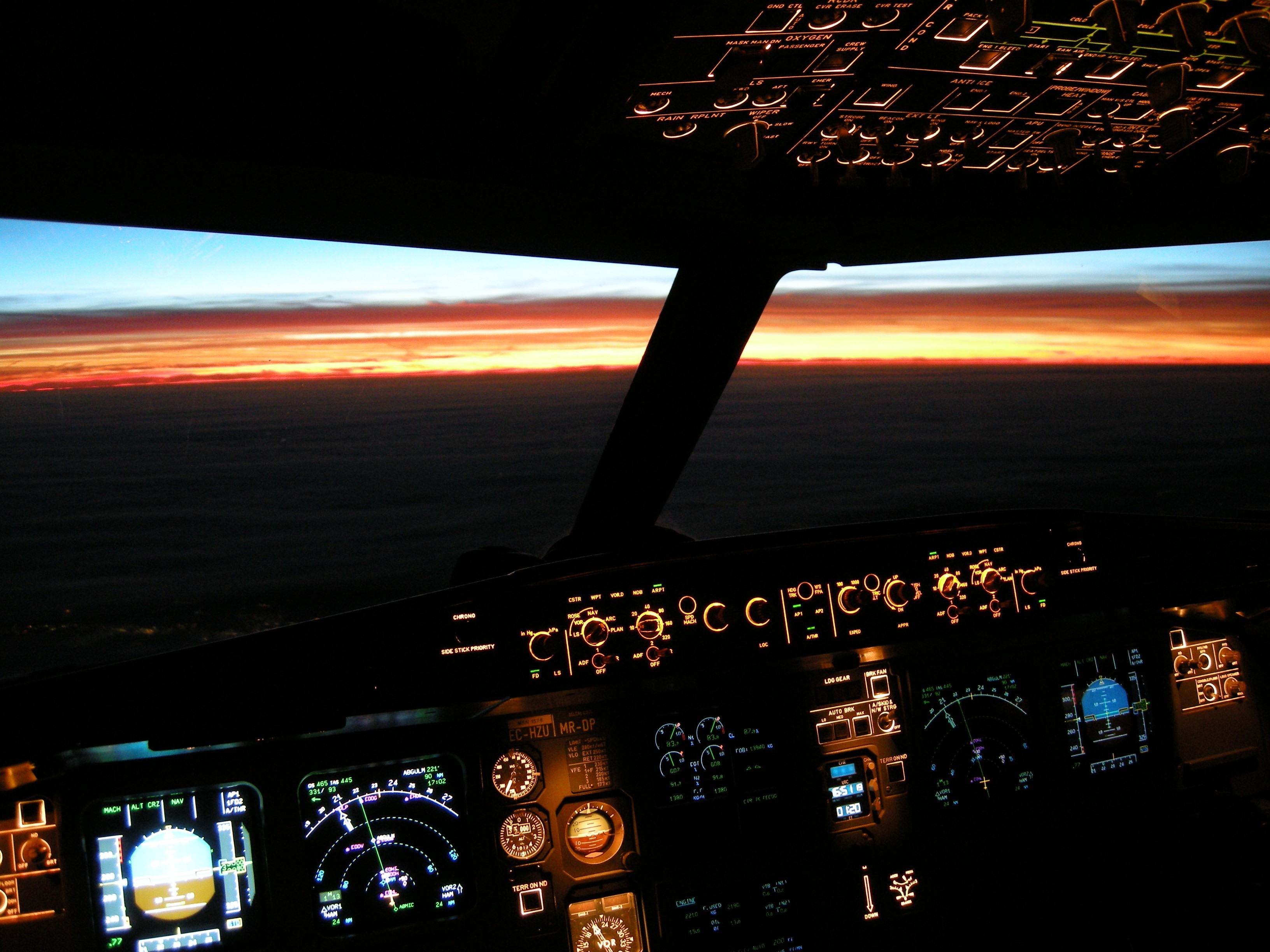 Airbus Aircraft Cockpit Illuminated Sunset Wallpaper Cockpit