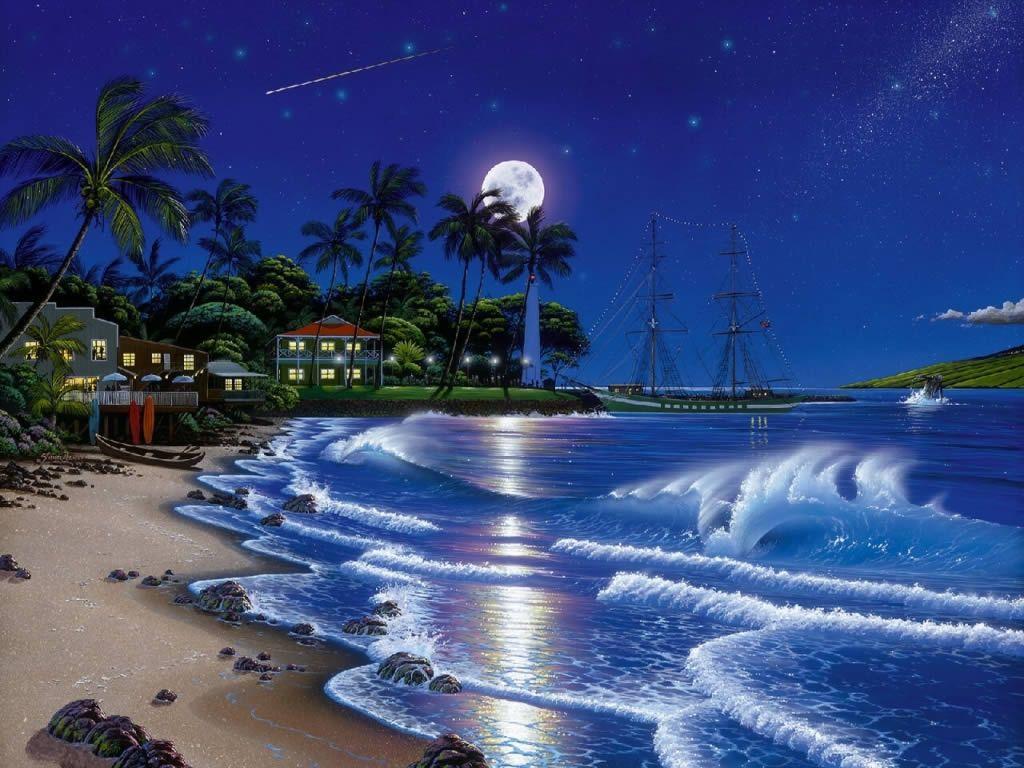 Night Beach Tropical Landscape Wallpaper at