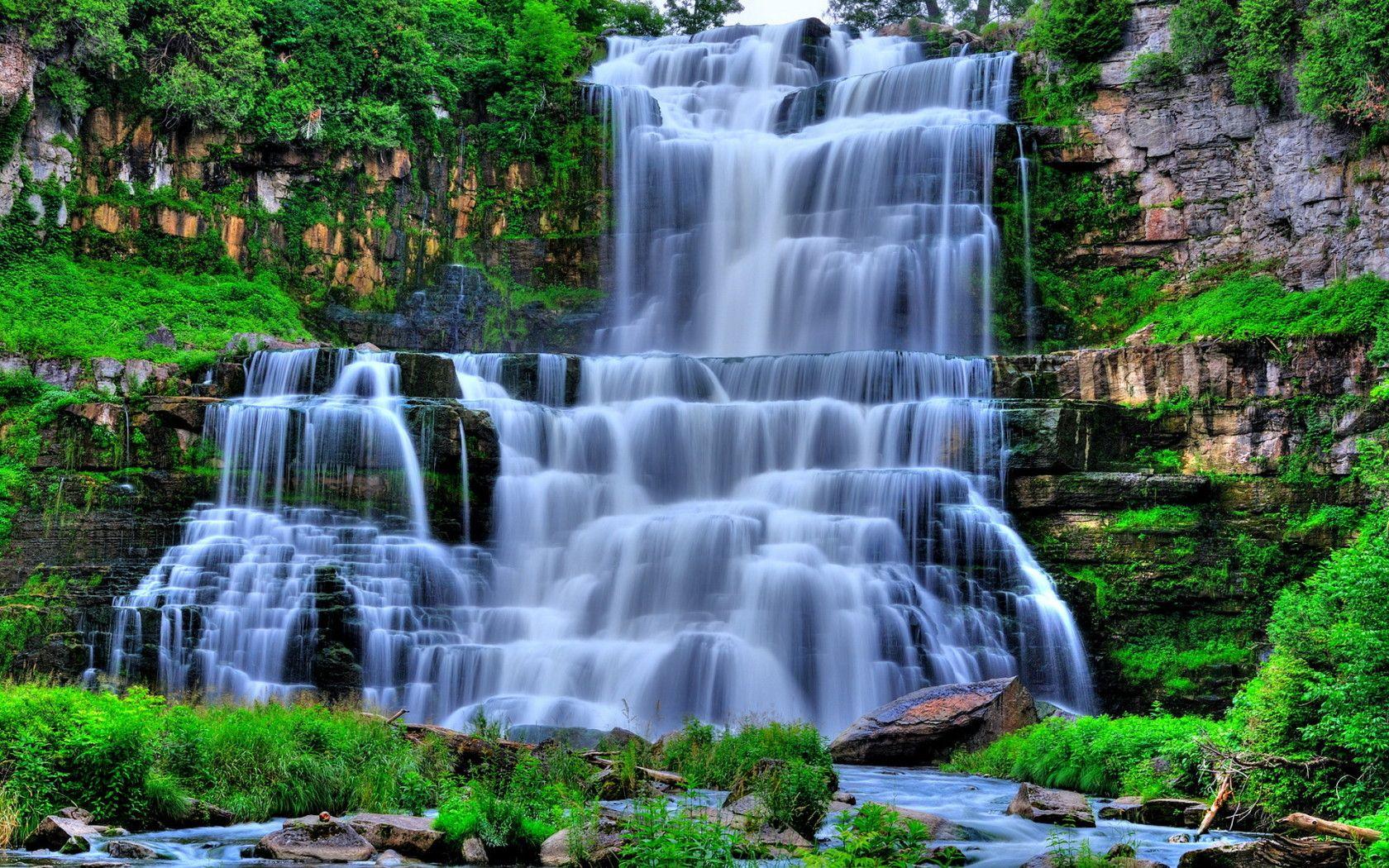 Wallpaper Waterfall For Desktop D Top With Beautiful Nature 3D Waterfalls HD Image Of Pc. Waterfall scenery, Waterfall wallpaper, Waterfall background