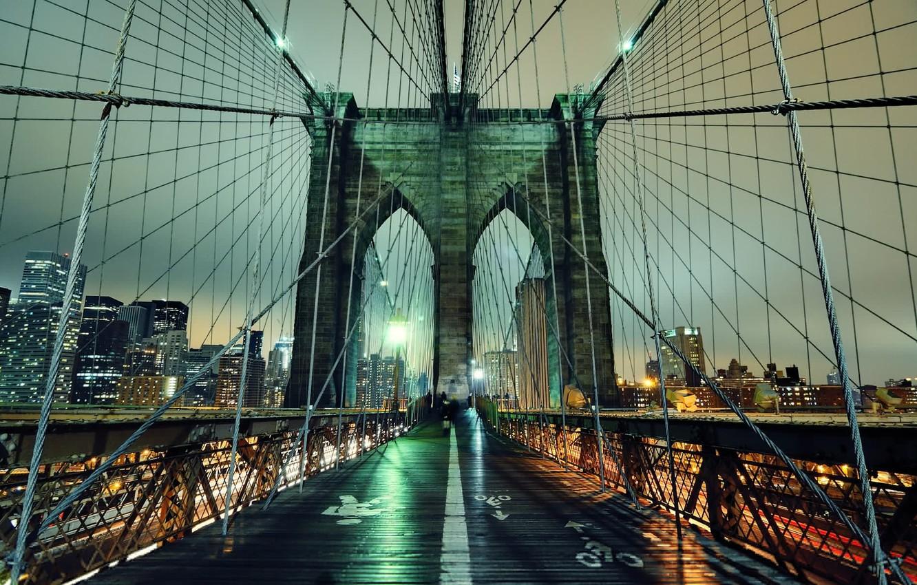 Wallpaper night, lights, new York, Night, New York City, nyc, Brooklyn Bridge image for desktop, section город