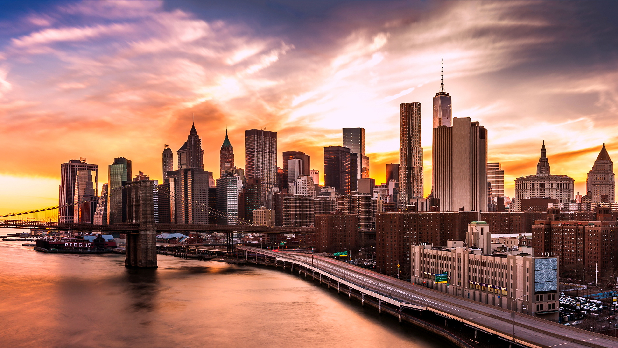 Photo Manhattan New York City USA Brooklyn Bridge Coast 2560x1440