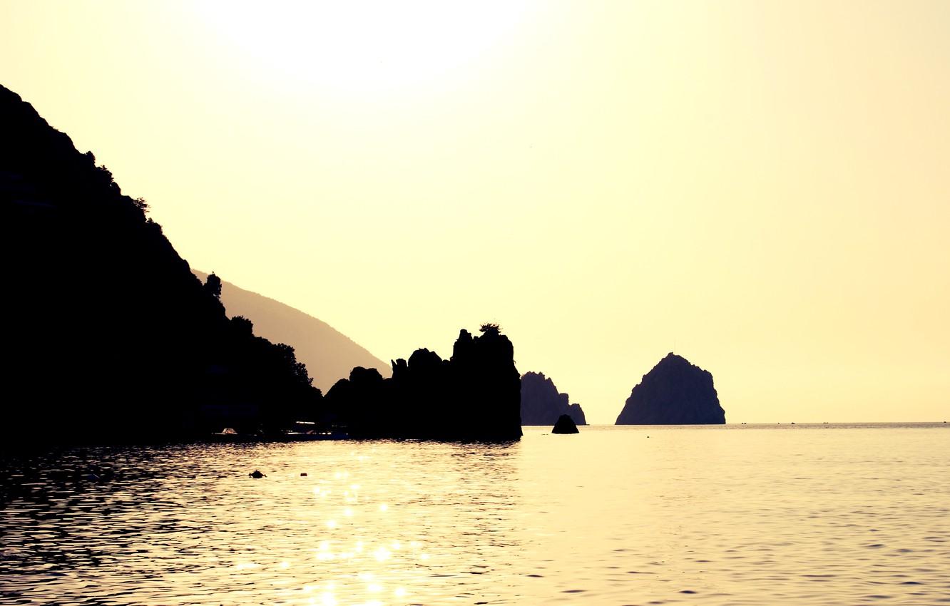 Wallpaper sea, water, the sun, rocks, silhouette, sunshine, Crimea