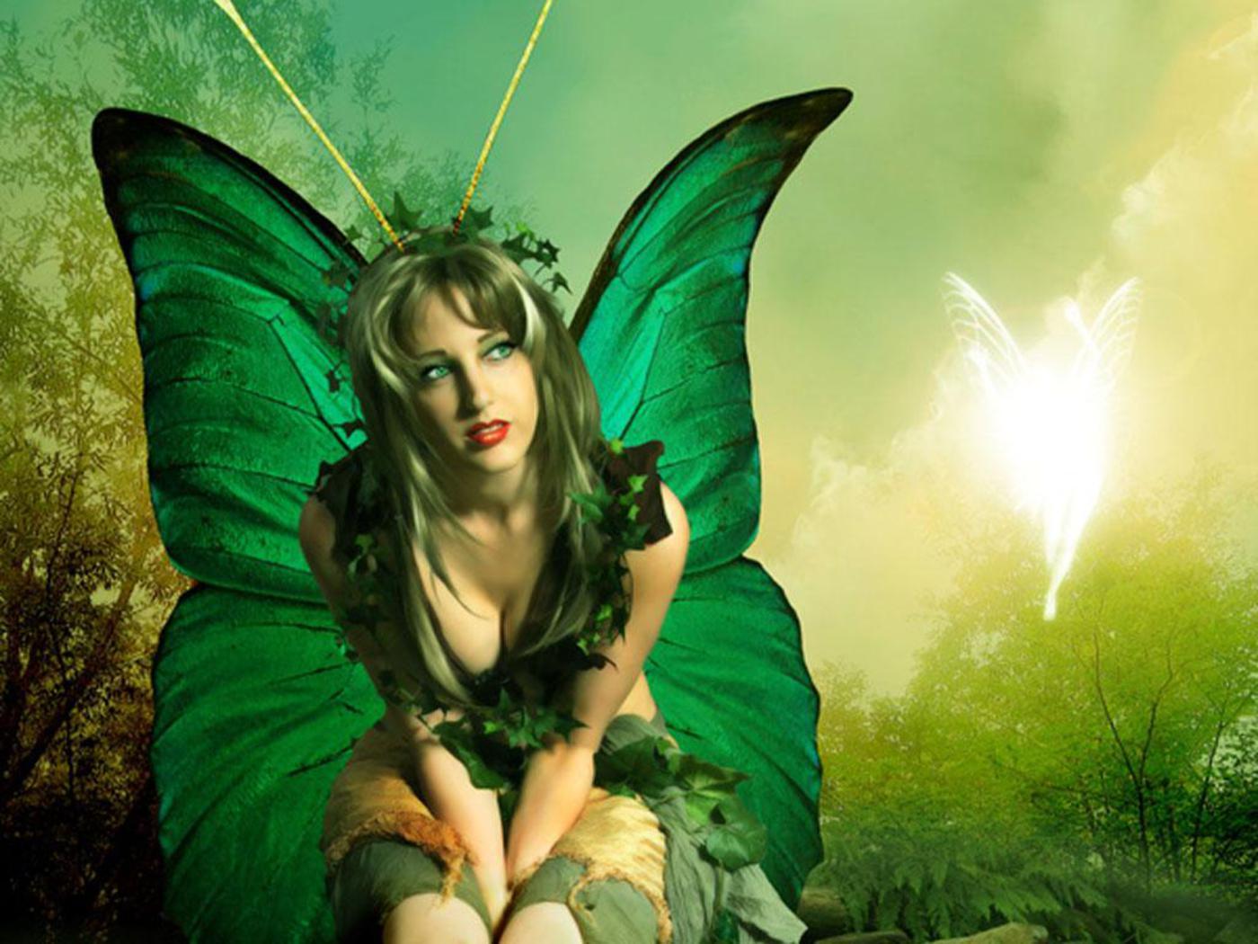Free download Green Butterfly Fairy Angel Wallpaper 1400x1050 Full
