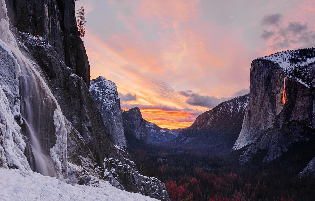 Wallpaper Fire, Sunset, Ice, Yosemite Park image for desktop