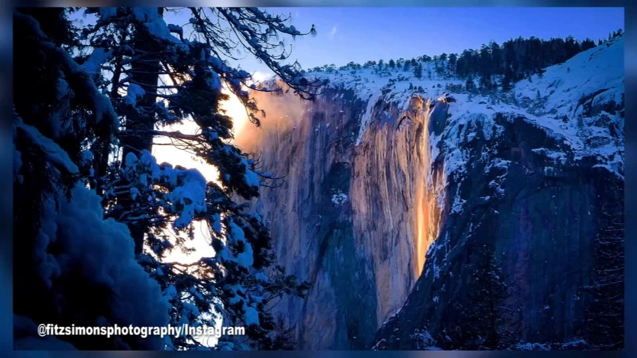Yosemite National Park's Horsetail Falls appear aflame thanks to natural phenomenon
