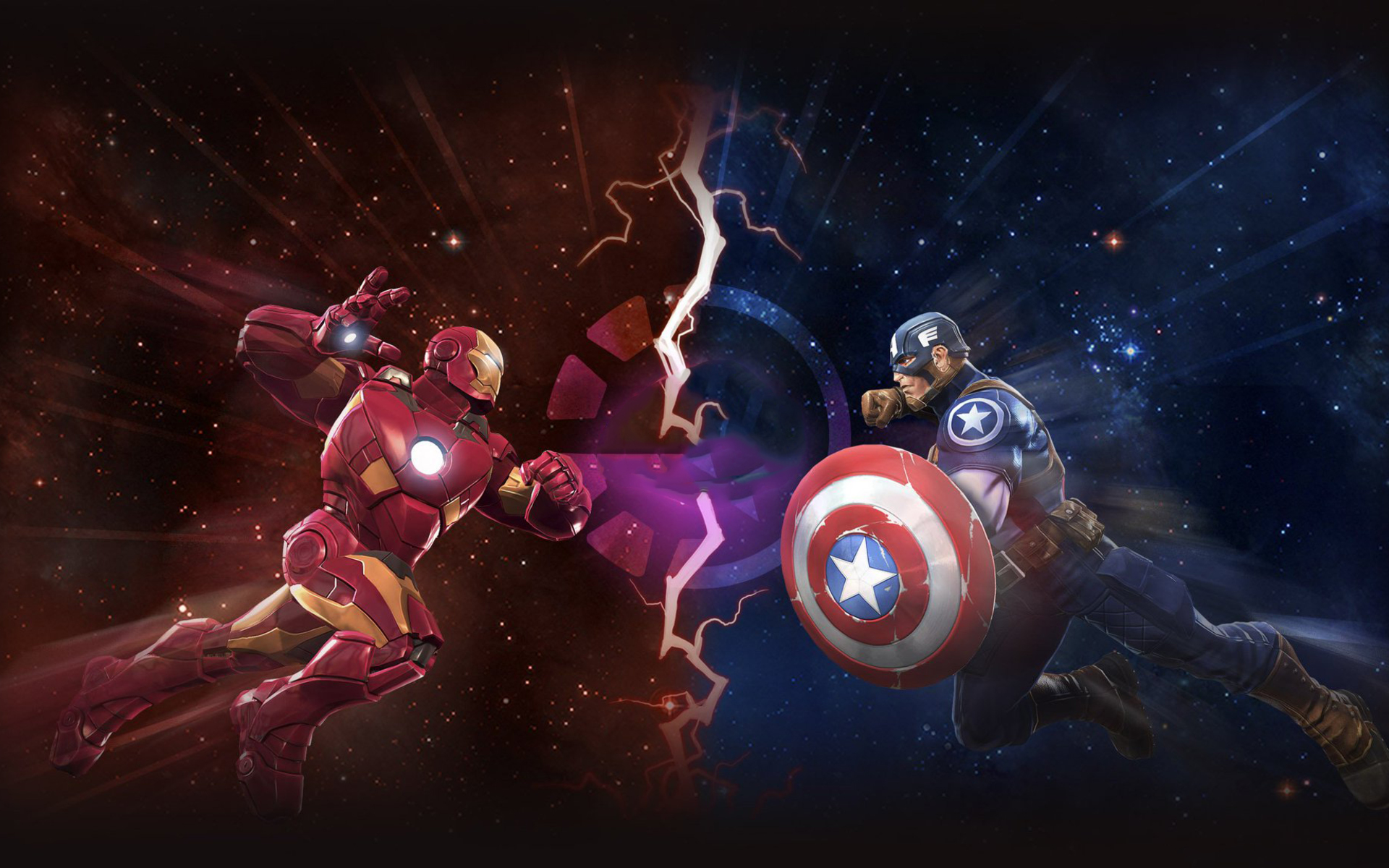 Download wallpaper Captain America vs Iron Man, superheroes