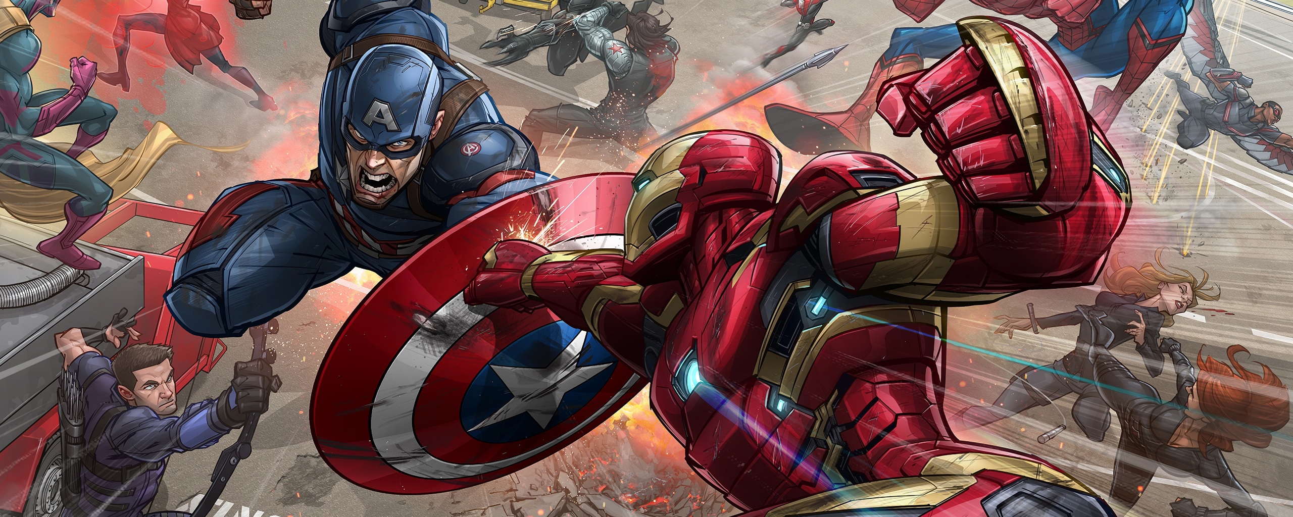 Wallpaper 4k Iron Man Captain America Fight Marvel Comics 4K