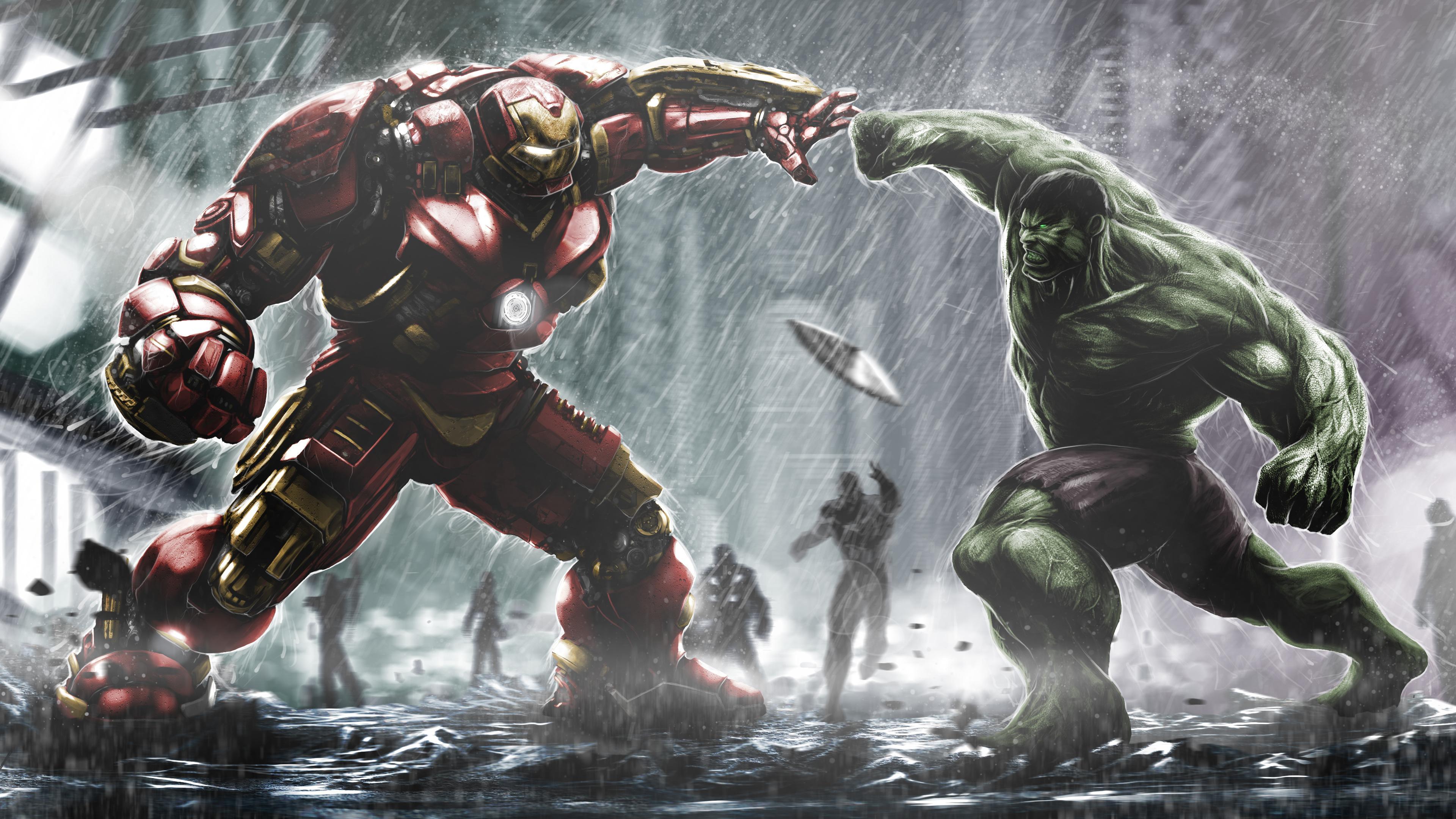 Wallpaper 4k Iron Hulkbuster And Hulk Fight Artwork 4k Wallpaper