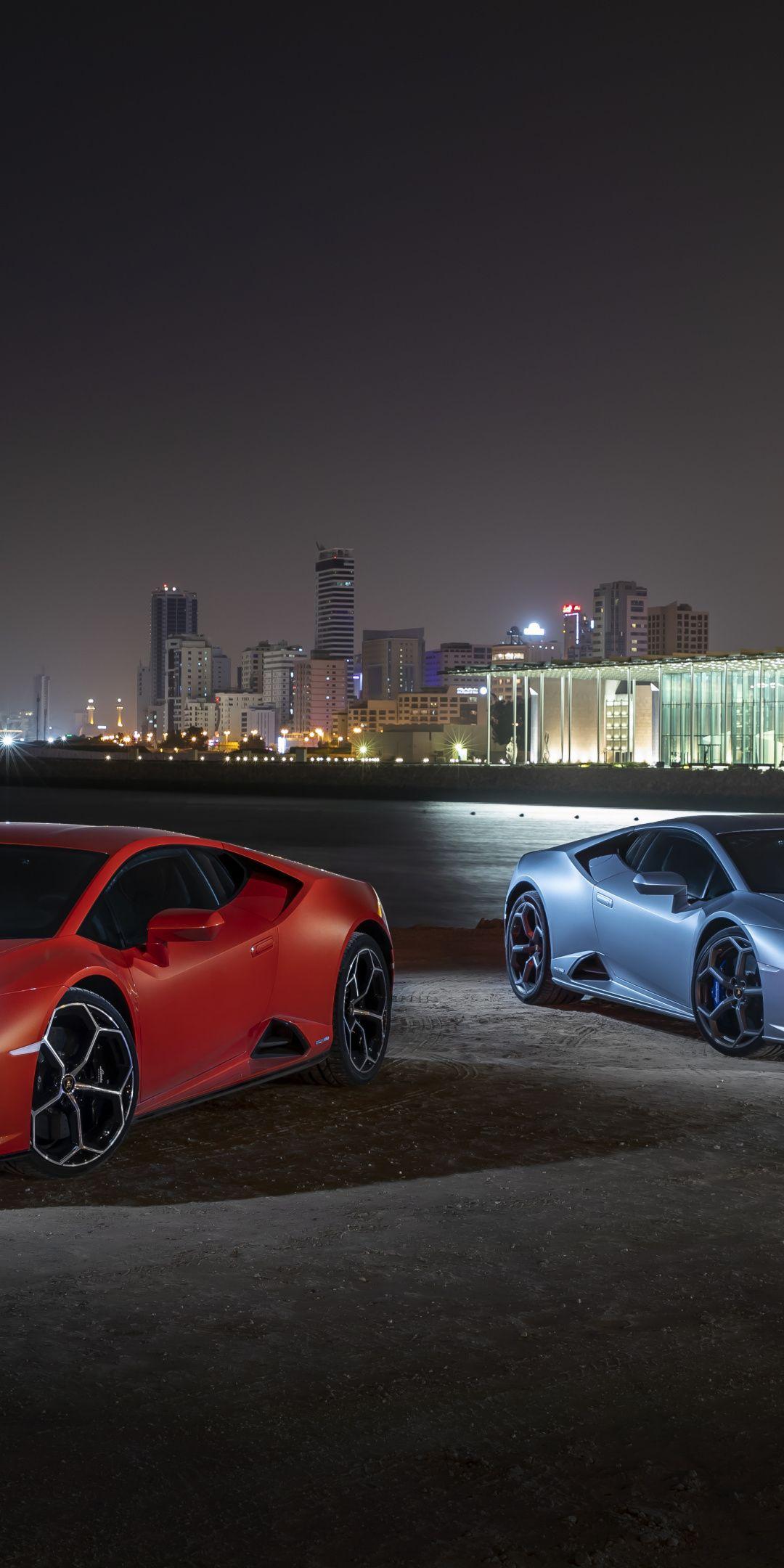Lamborghini Huracan EVO, red and blue cars, 1080x2160 wallpaper