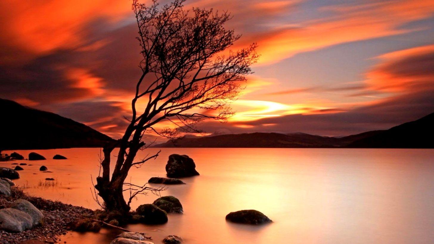 Sunset Over The Lake Nature Scenery Wallpaper