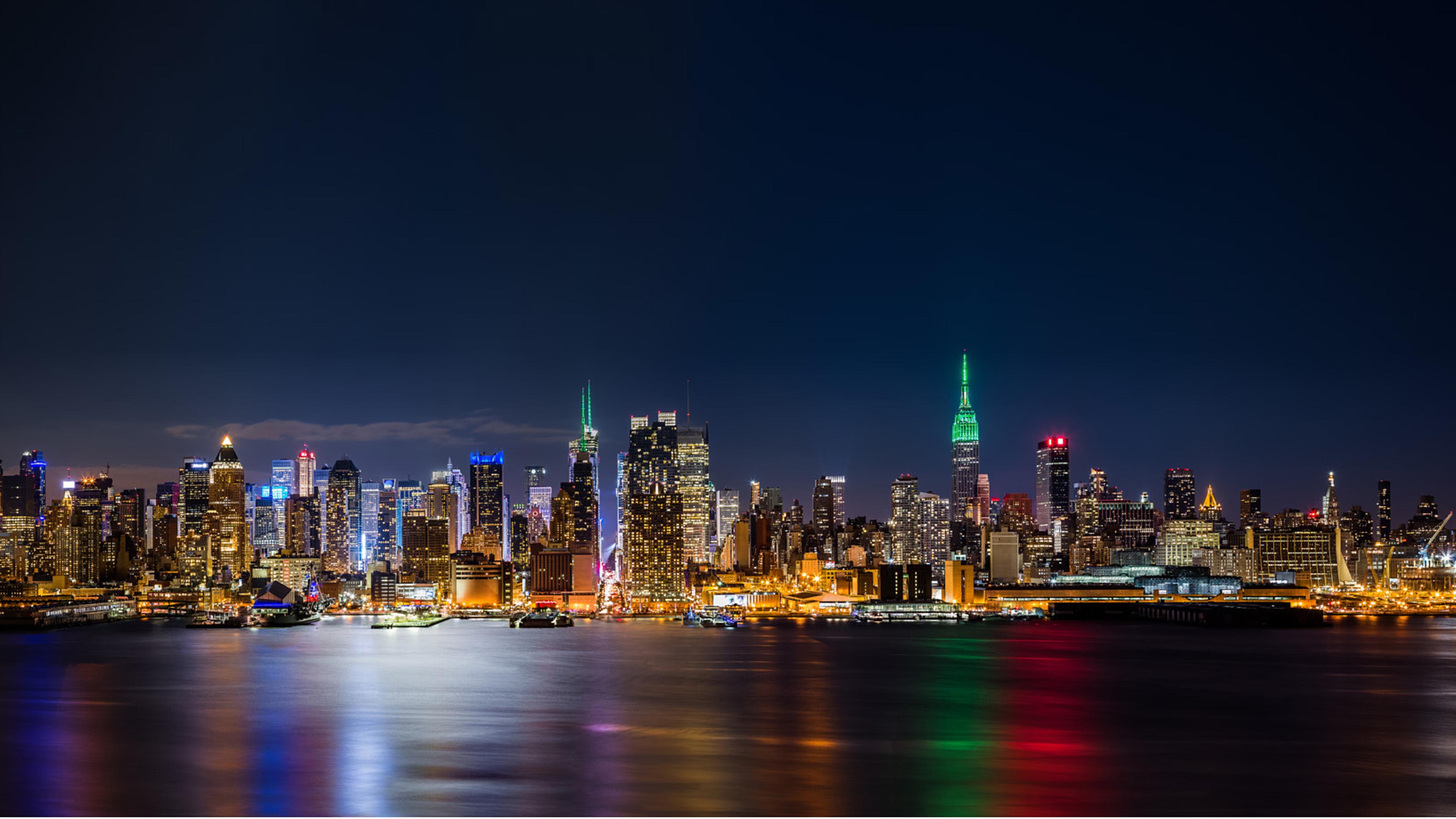 New York City Empire State Building Panorama By Night United States