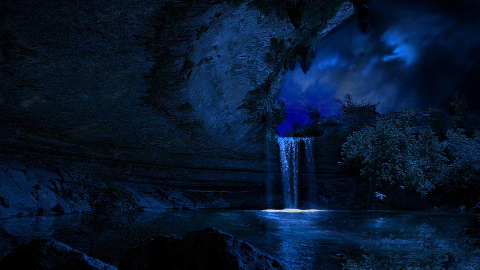 Night Waterfall HD Wallpaper