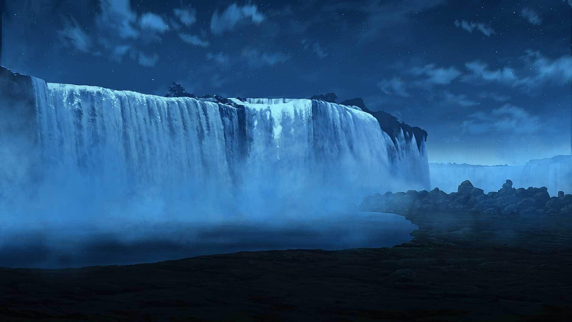 Nighttime Waterfall Wallpaper